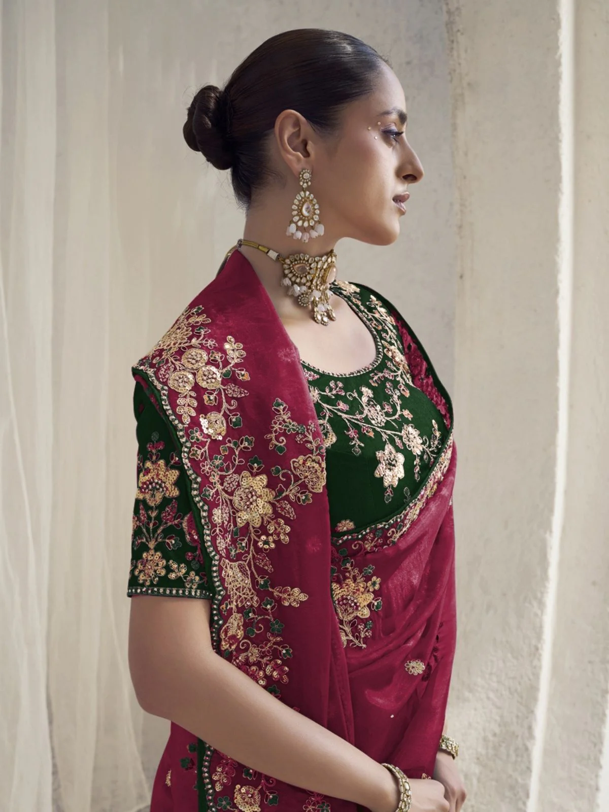 Odette Pink Organza Embroidered Elegant Saree For Women - Image 2