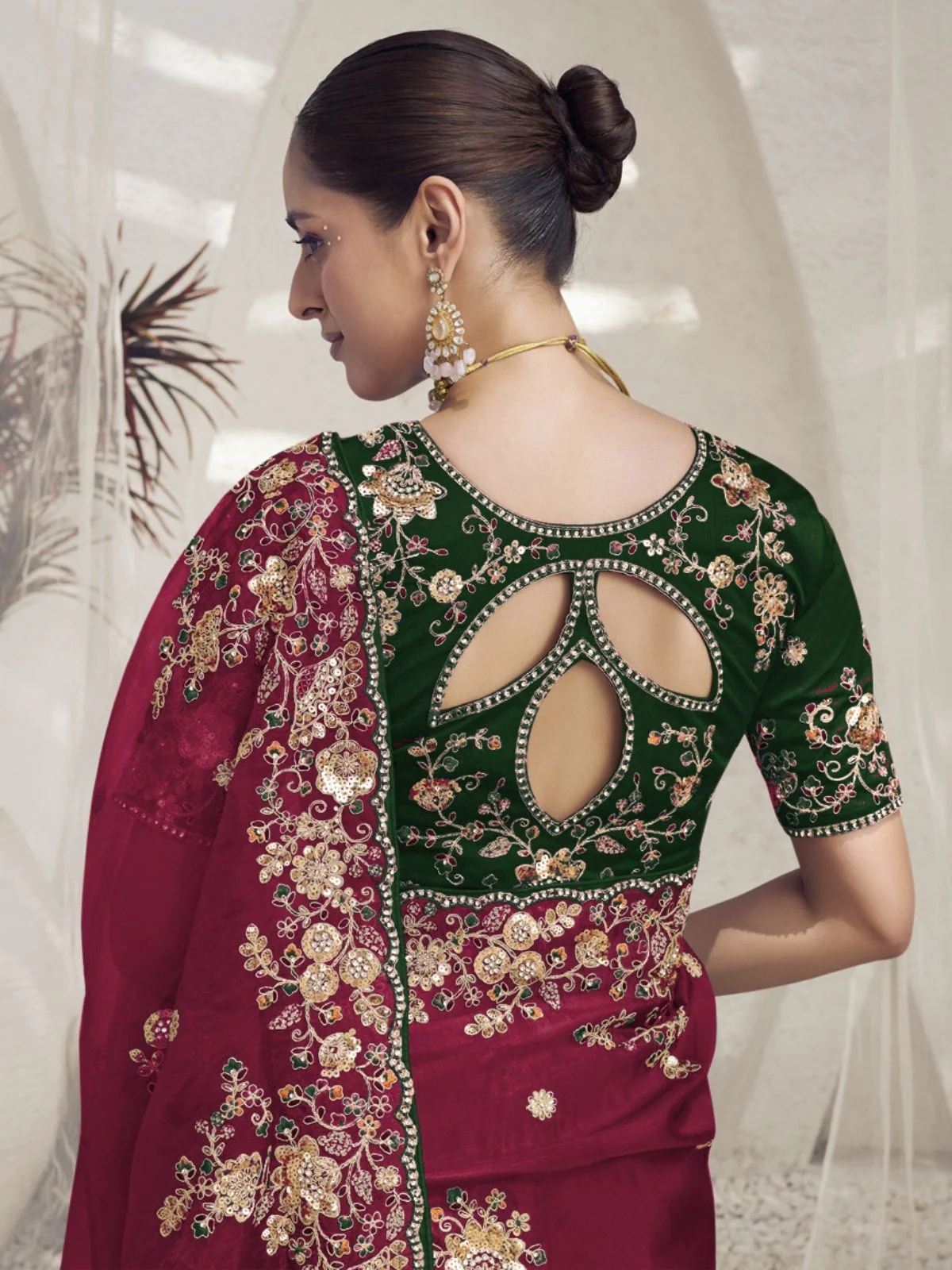 Odette Pink Organza Embroidered Elegant Saree For Women - Image 3