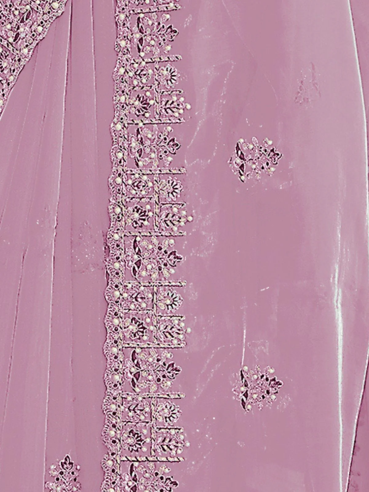 Odette Pink Organza Embroidered Elegant Saree For Women - Image 4