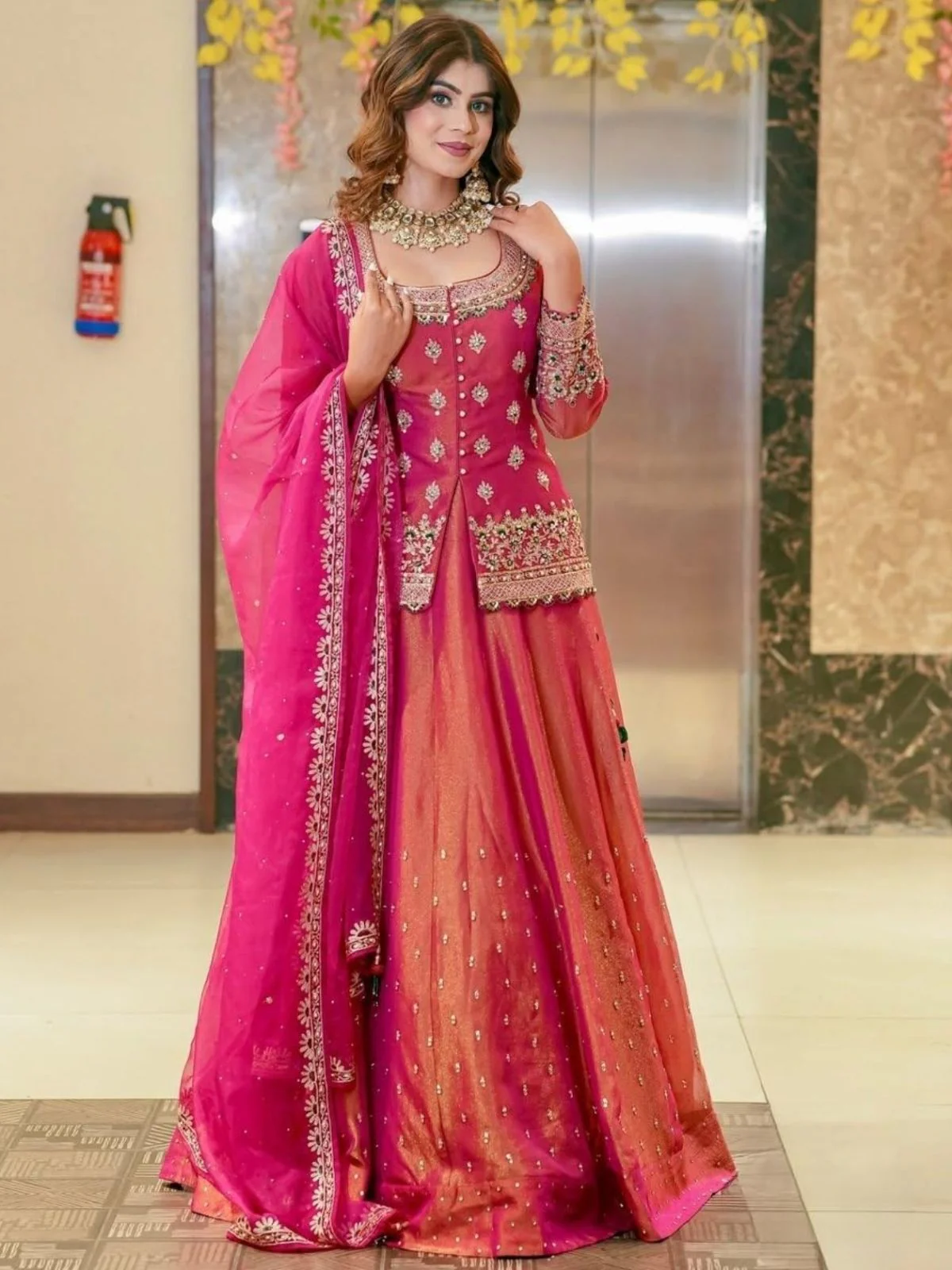 Odette Pink Organza Embroidered Lehenga For Women - Image 2