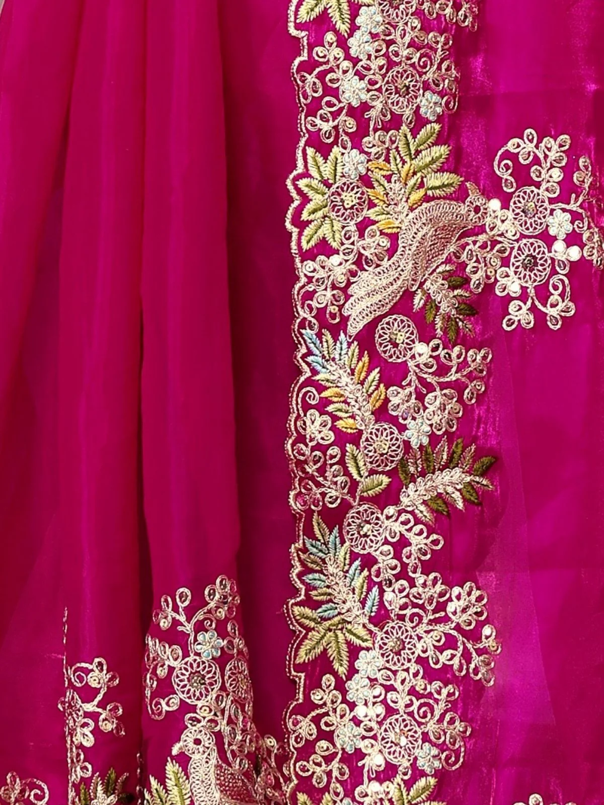 Odette Pink Organza Embroidered Solid Saree For Women - Image 5