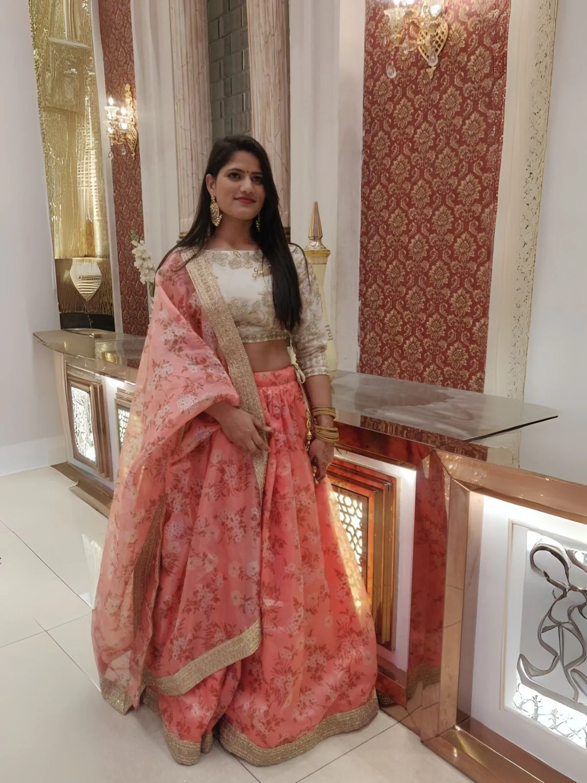 Odette Pink Organza Printed Semi-Stitched lehenga For Women - Image 2