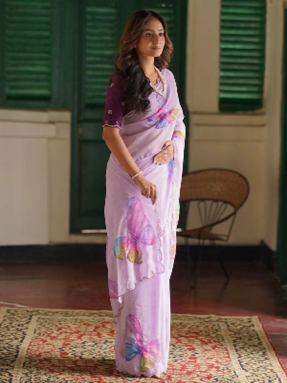 Odette Pink Organza Printed Saree With Unstitched Blouse For Women - Image 3