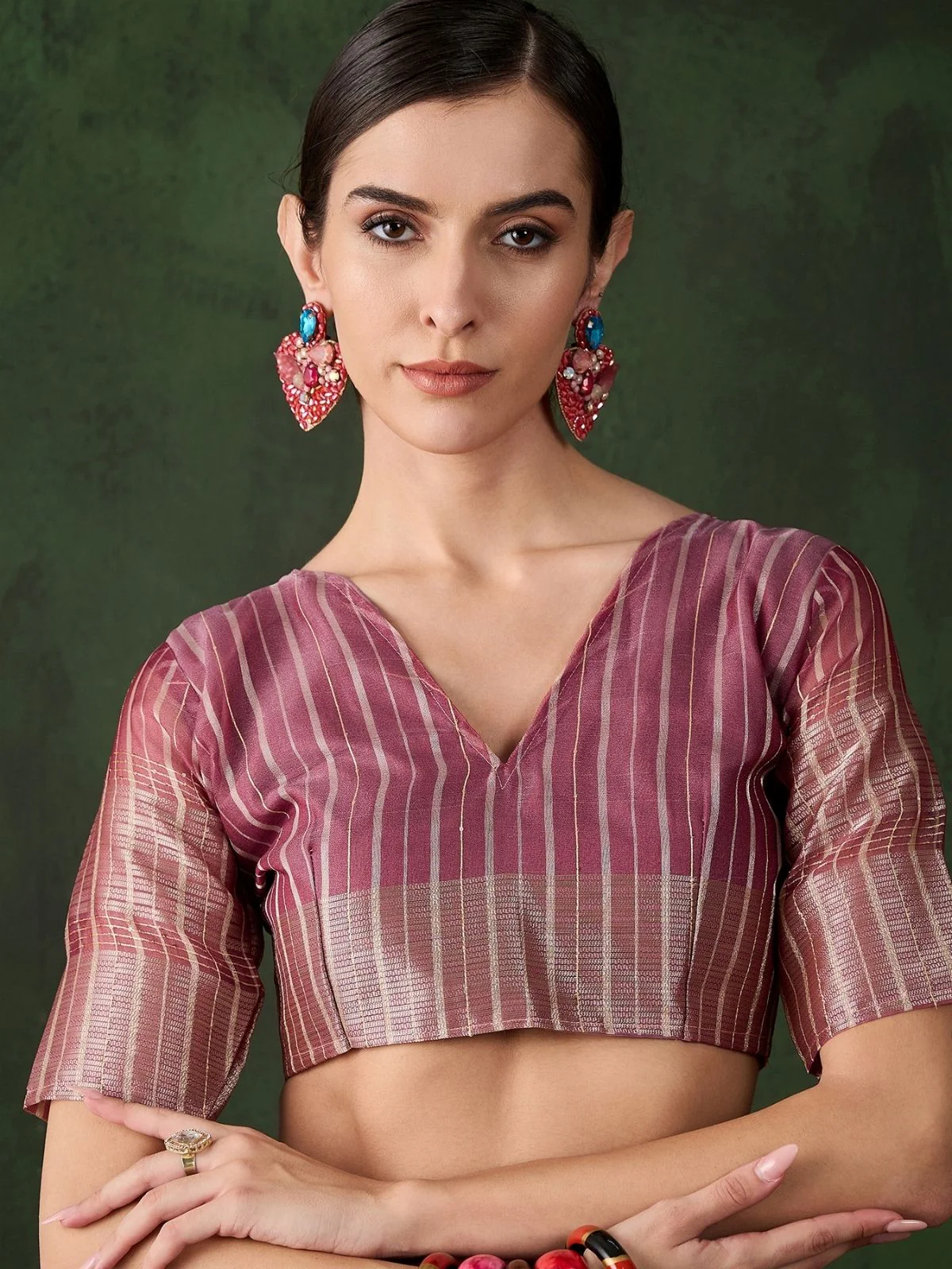 Odette Pink Organza Woven Saree With Unstitched Blouse For Women - Image 5