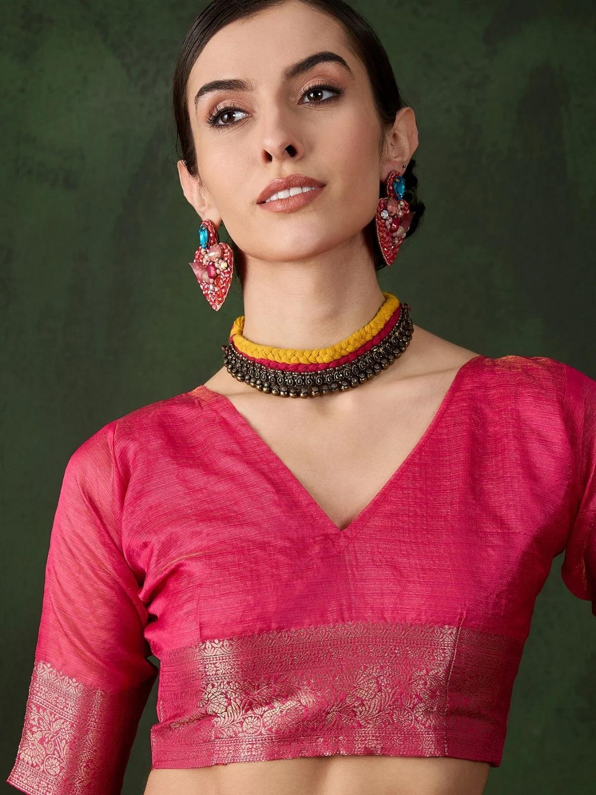 Odette Pink Organza Woven Saree With Unstitched Blouse For Women - Image 5