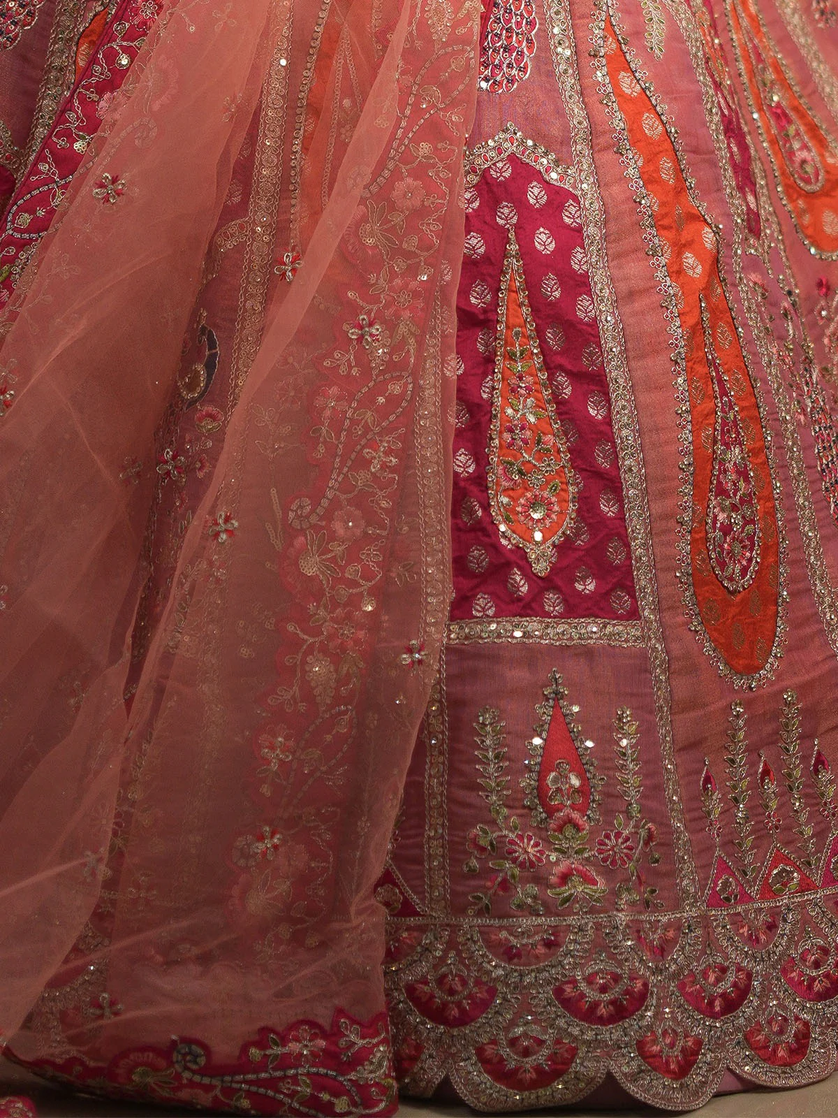 Odette Pink Organza Silk Embroidered Semi Stitched Lehenga With Unstitched Blouse For Women - Image 6