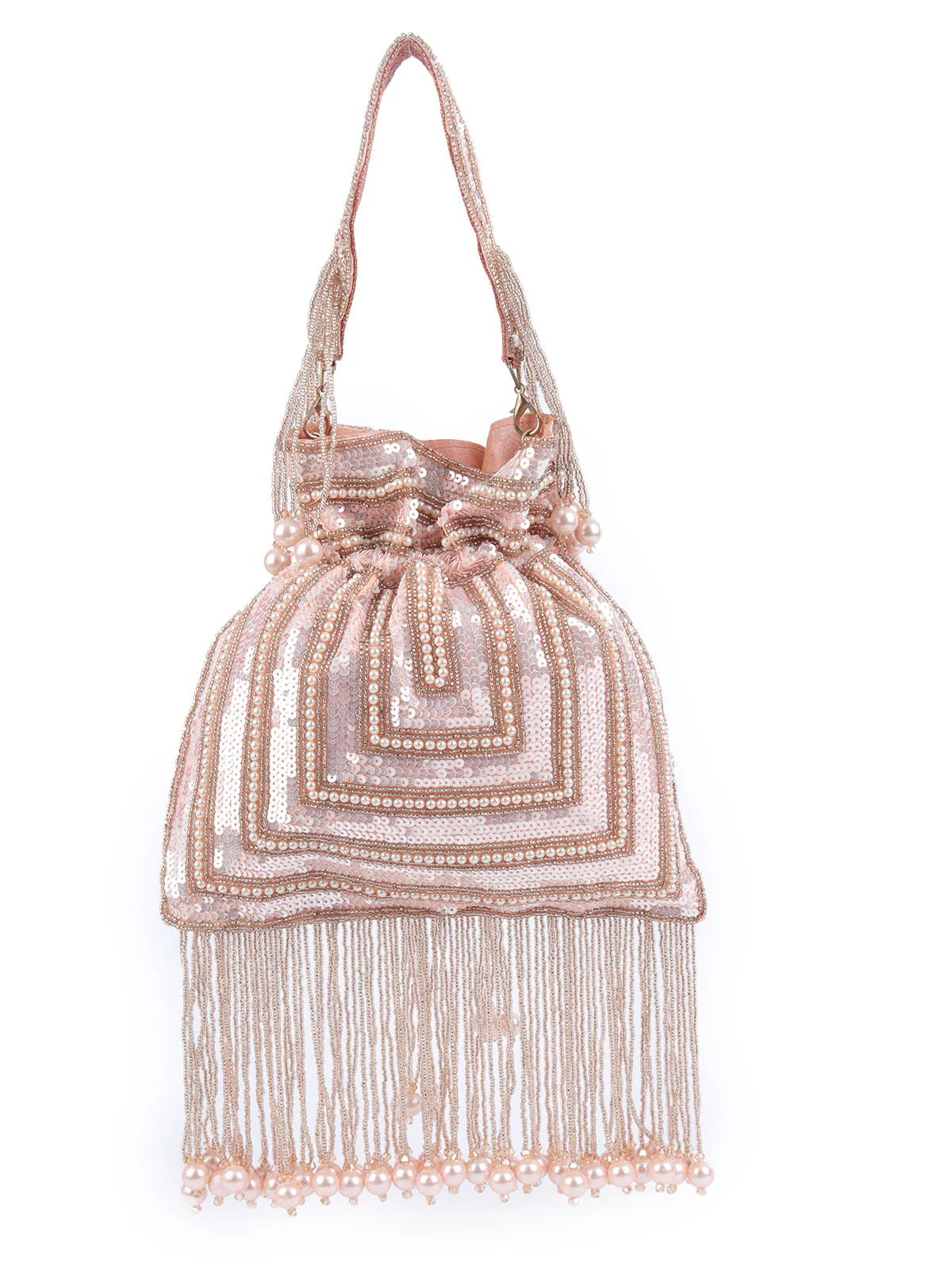 Odette Pink Polyester Embellished Potli For Women - Image 3