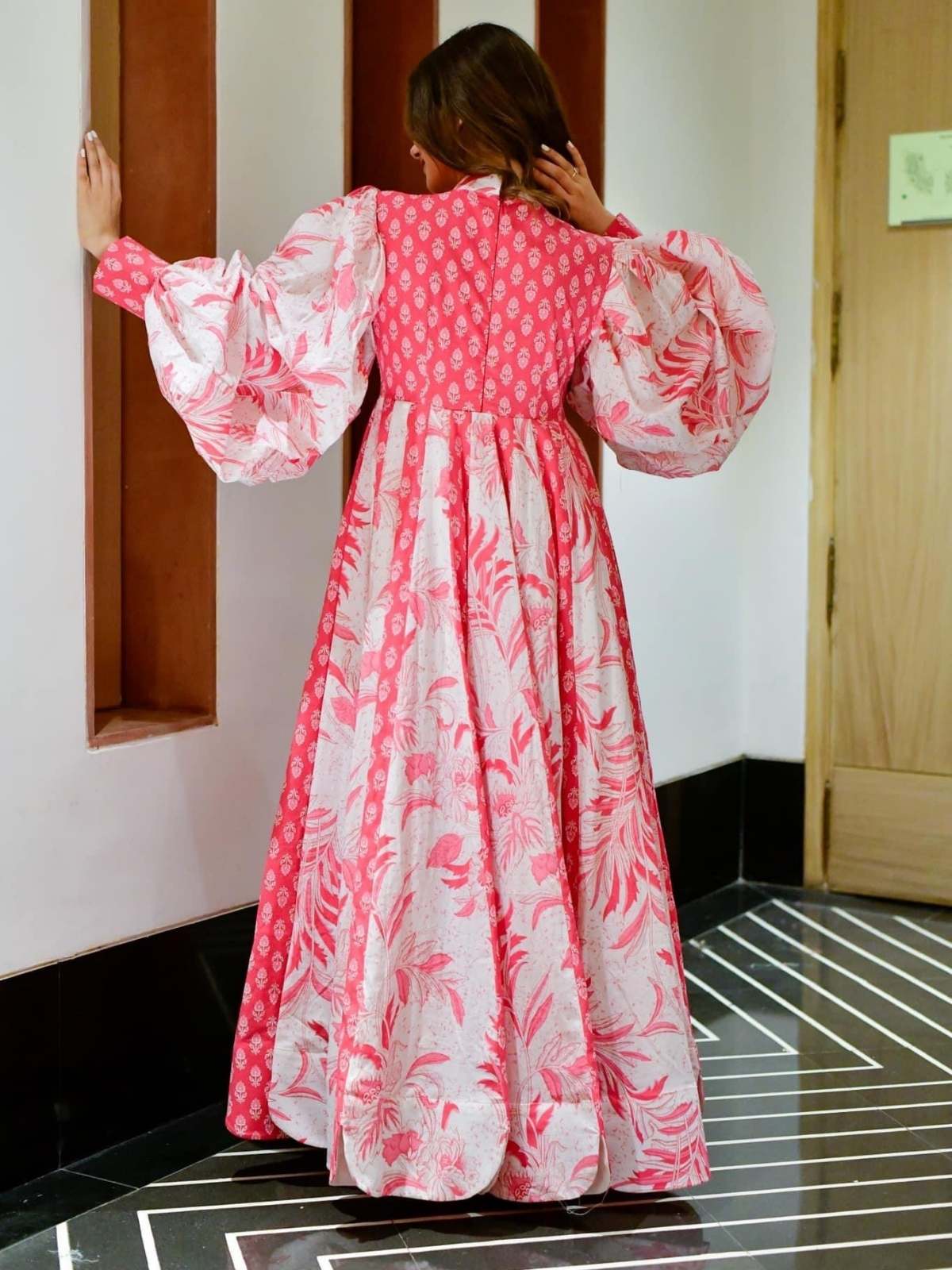 Odette Pink Printed Cotton Silk Stitched Gown For Women - Image 2