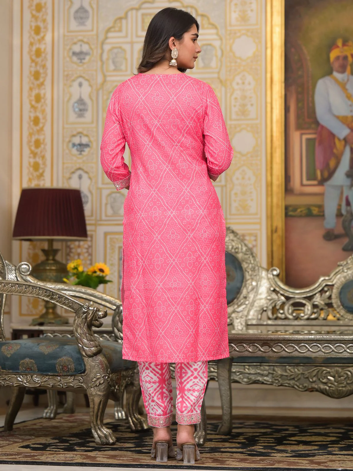 Odette Pink Printed Cotton Stitched Kurta Set For Women - Image 4
