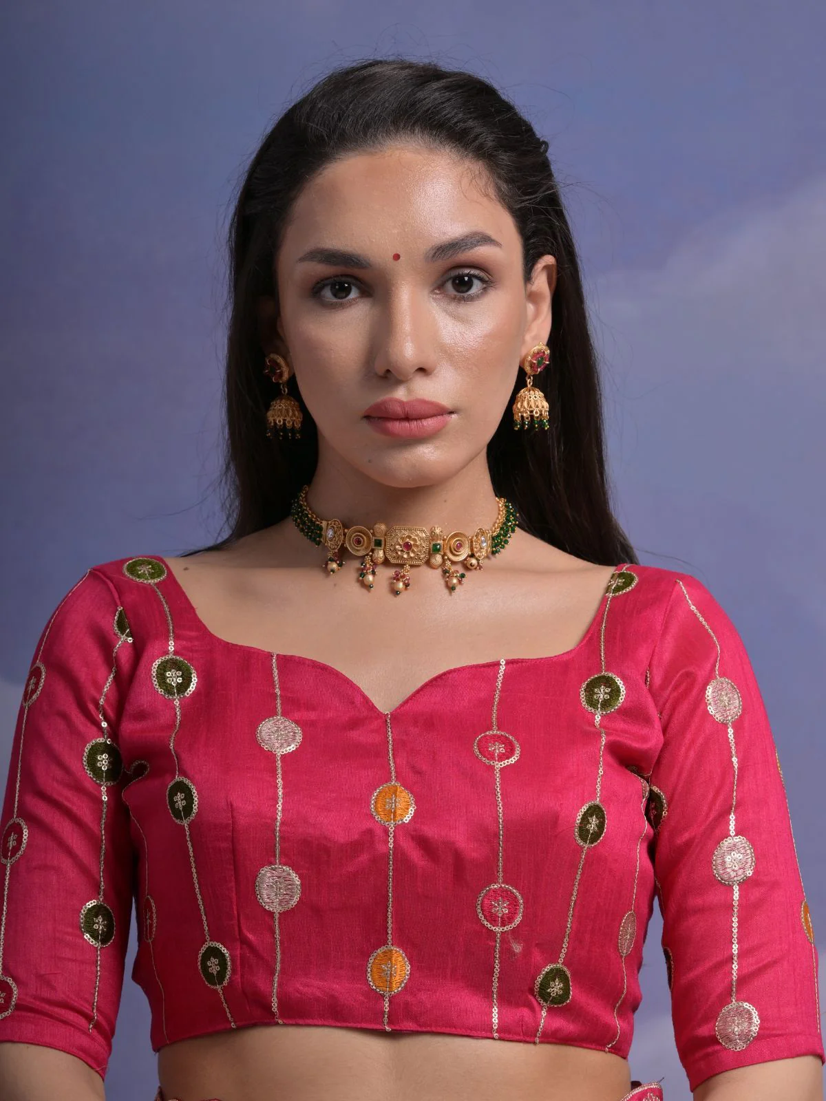 Odette Pink Printed Georgette Saree With Unstitched Blouse For Women - Image 5