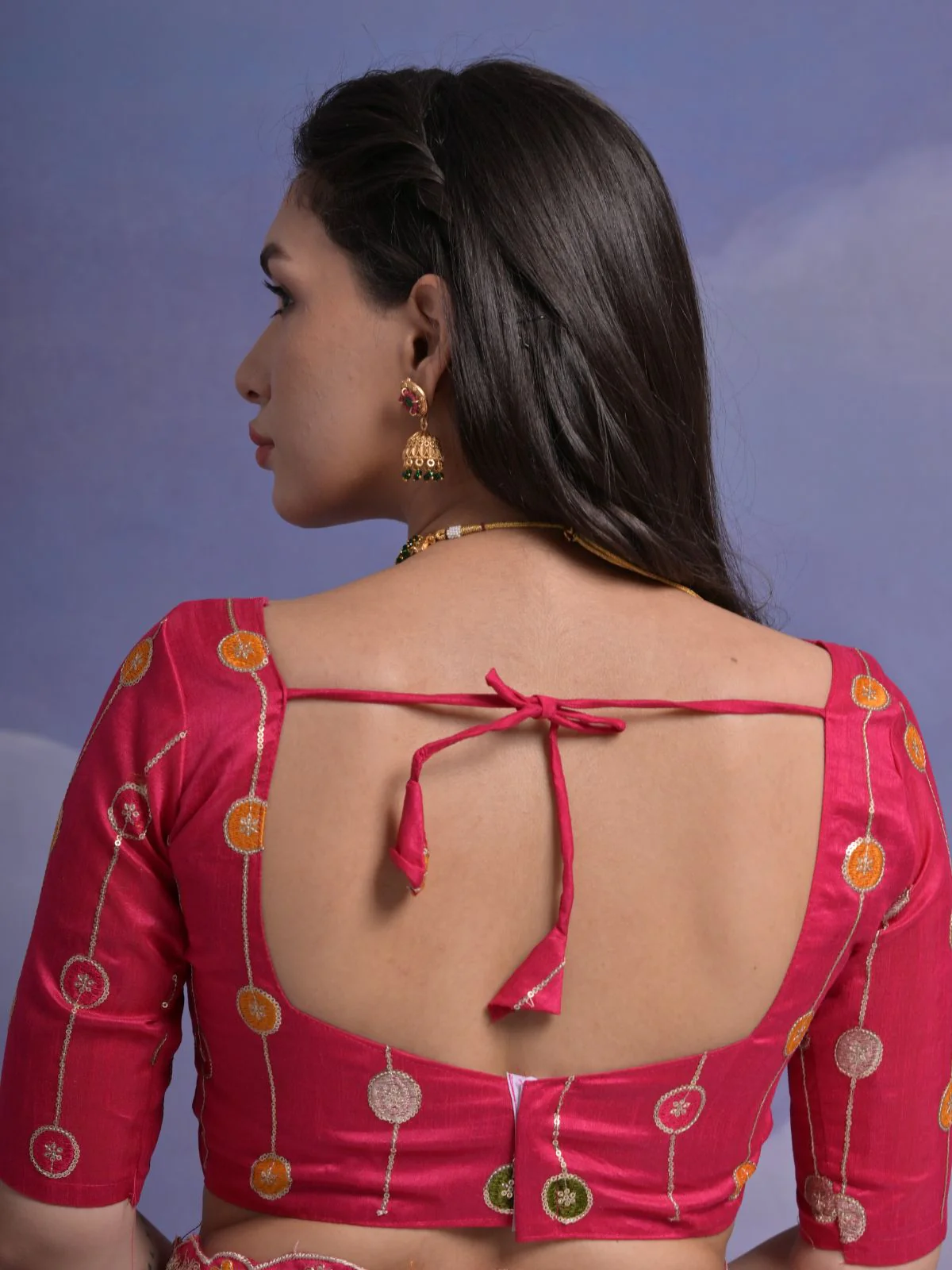 Odette Pink Printed Georgette Saree With Unstitched Blouse For Women - Image 7