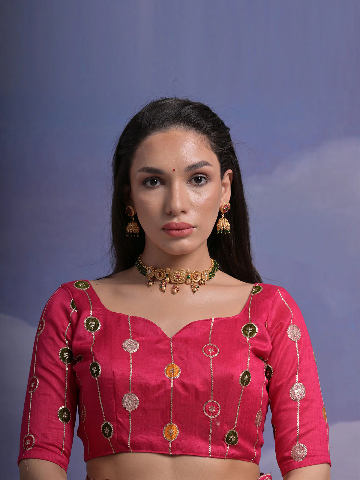 Odette Pink Printed Georgette Saree With Unstitched Blouse For Women - Image 6