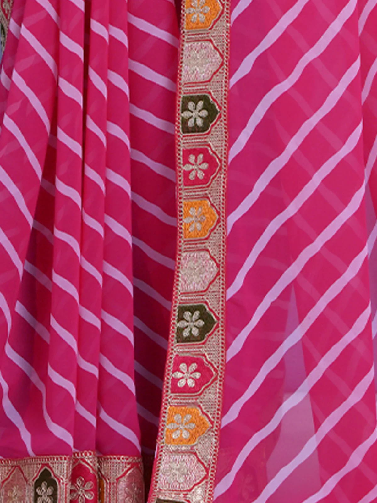 Odette Pink Printed Georgette Saree With Unstitched Blouse For Women - Image 8