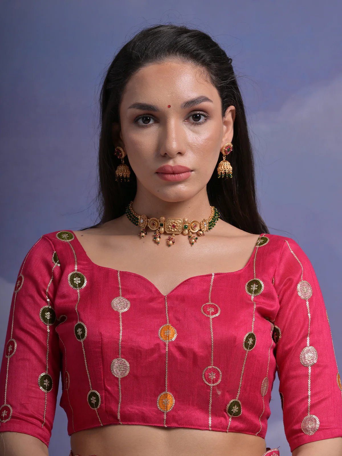 Odette Pink Printed Georgette Saree With Unstitched Blouse For Women - Image 6