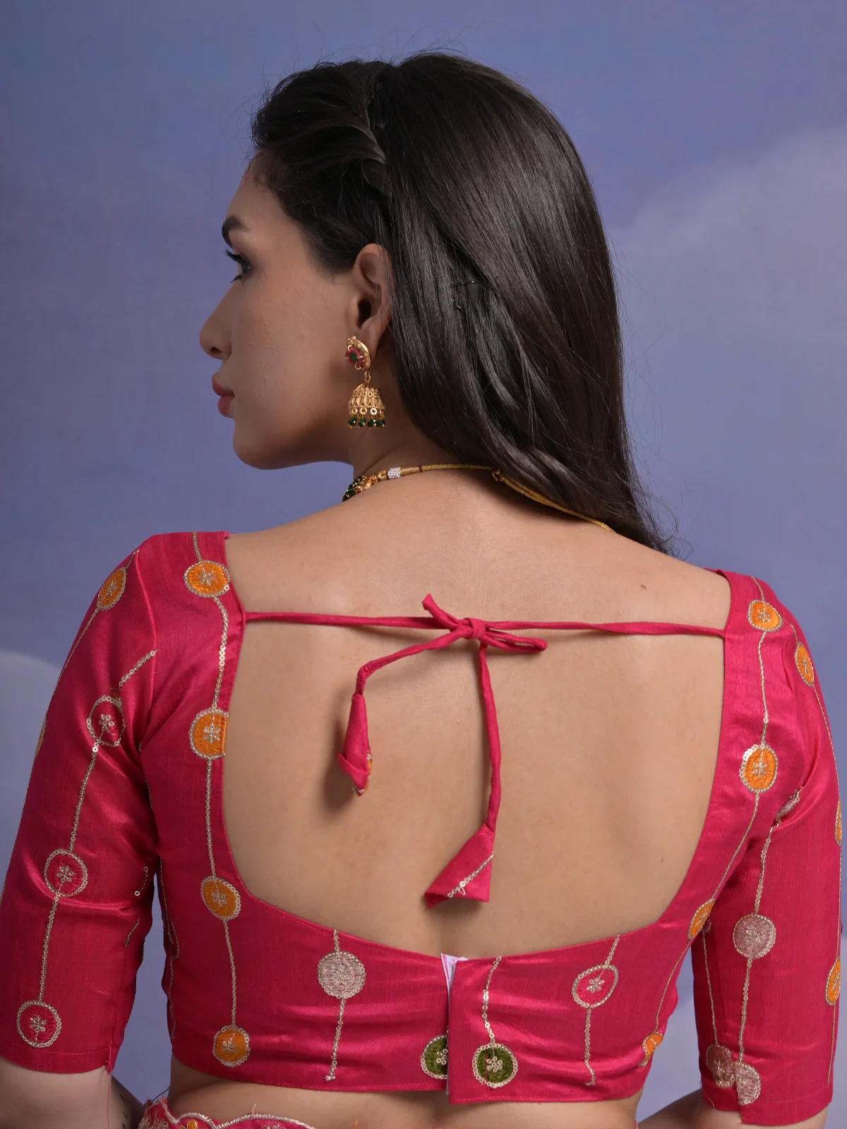 Odette Pink Printed Georgette Saree With Unstitched Blouse For Women - Image 7