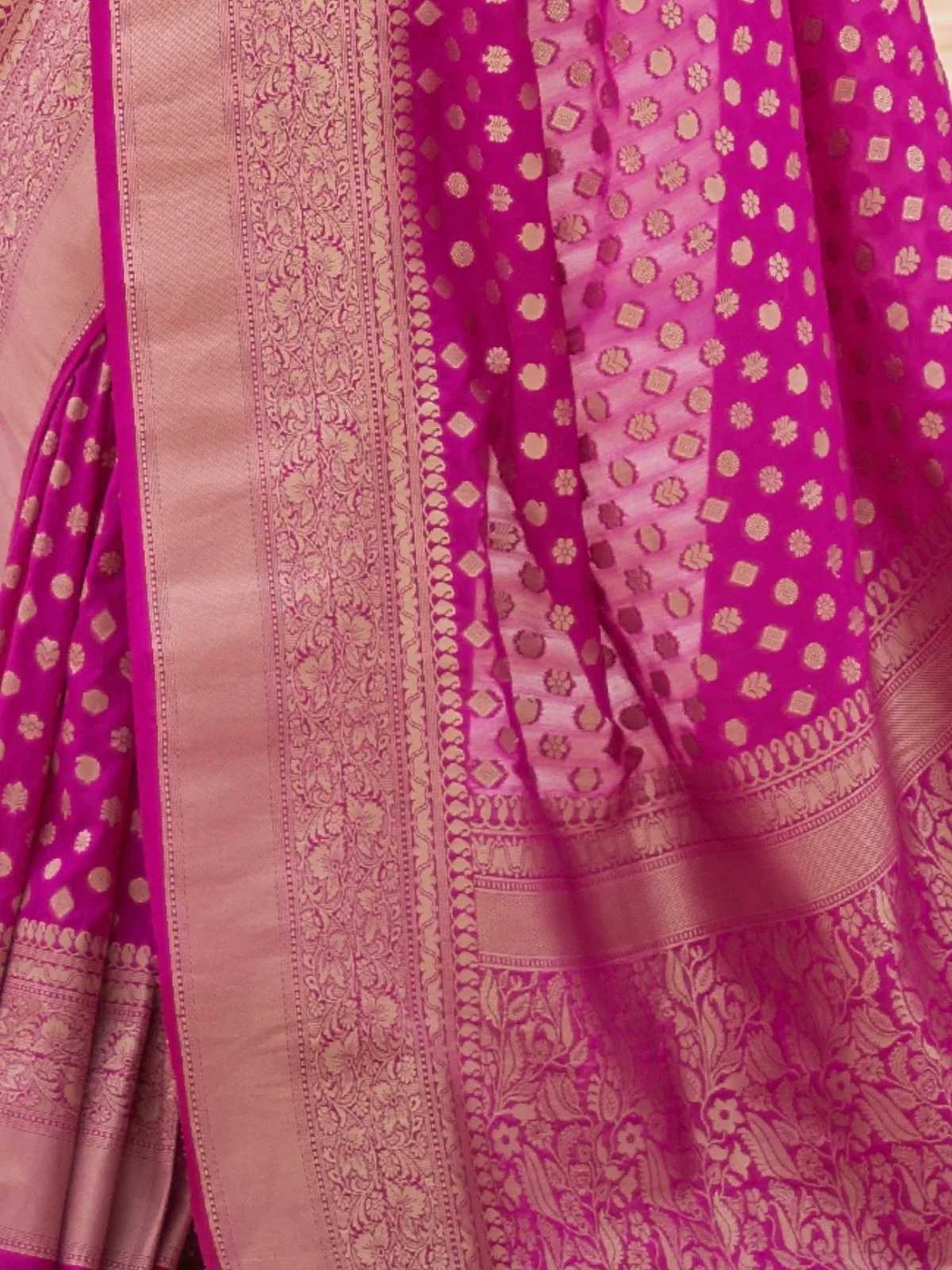 Odette Pink Woven Silk Blend Saree With Unstitched Blouse For Women - Image 4