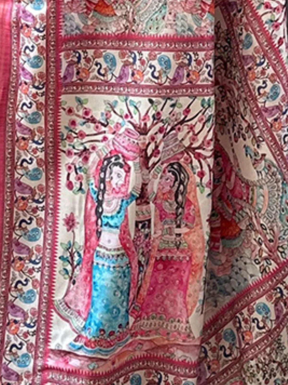 Odette Pink Printed Silk Blend Saree With Unstitched Blouse For Women - Image 4
