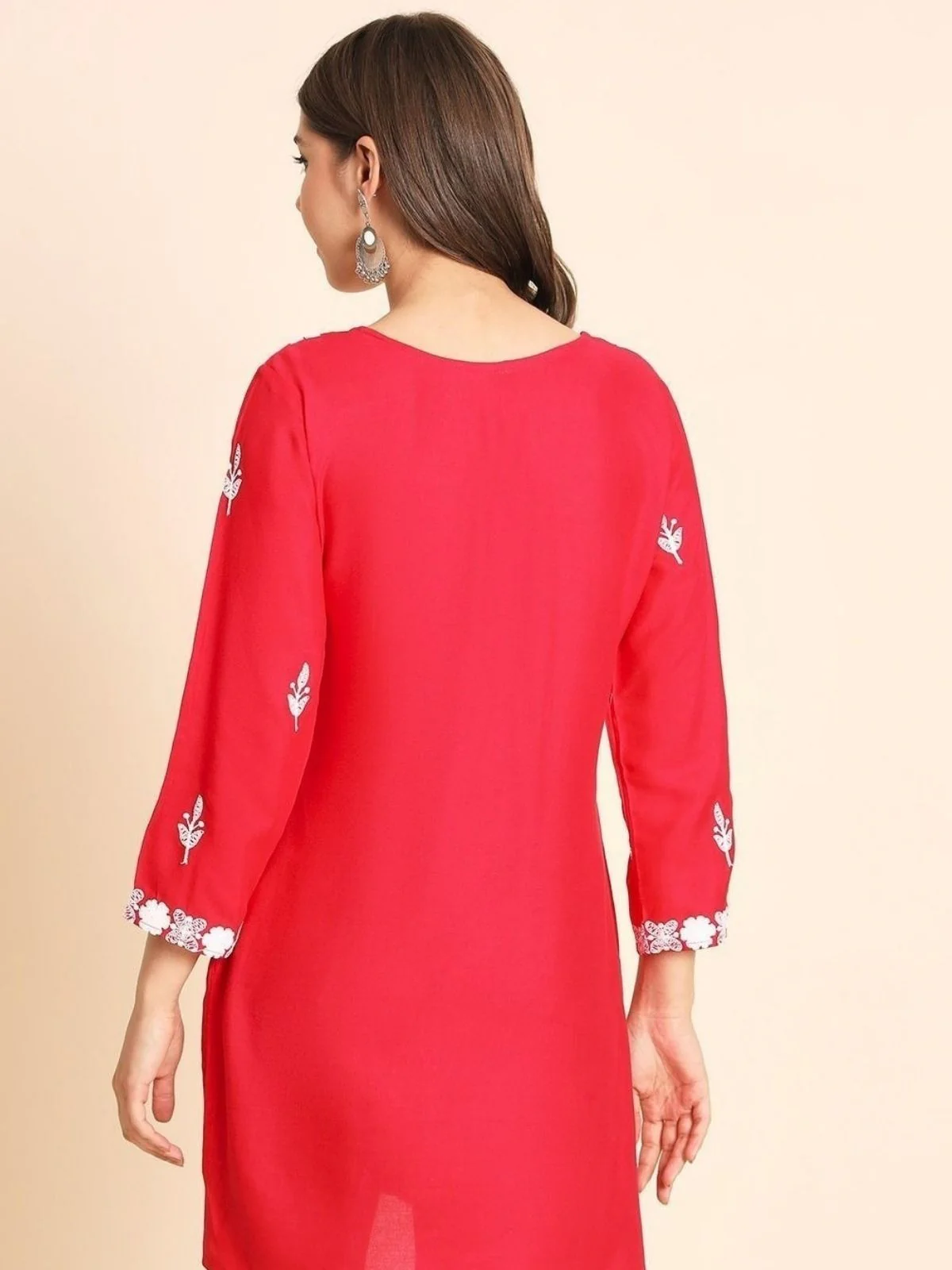 Odette Pink Rayon Embroidered Kurti For Women - Image 3