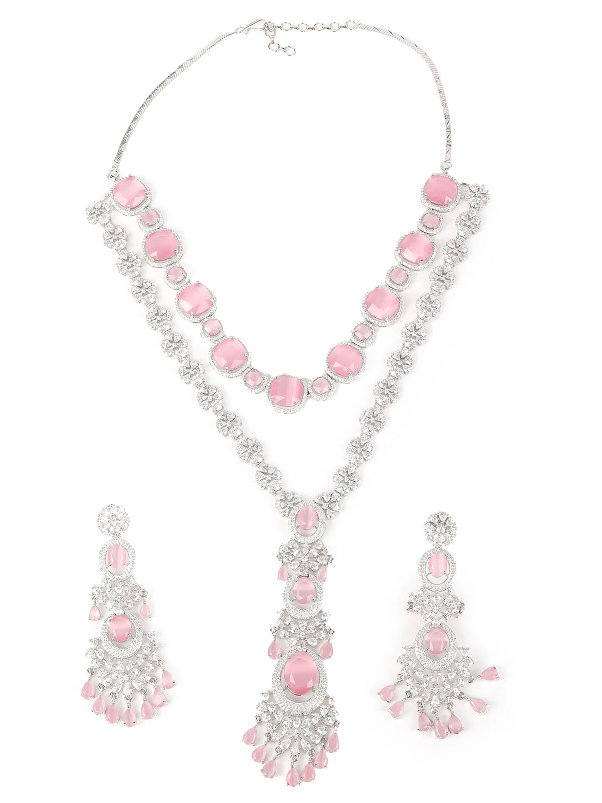 Odette Pink Regal Double Layered Choker Neck Piece For Women - Image 3