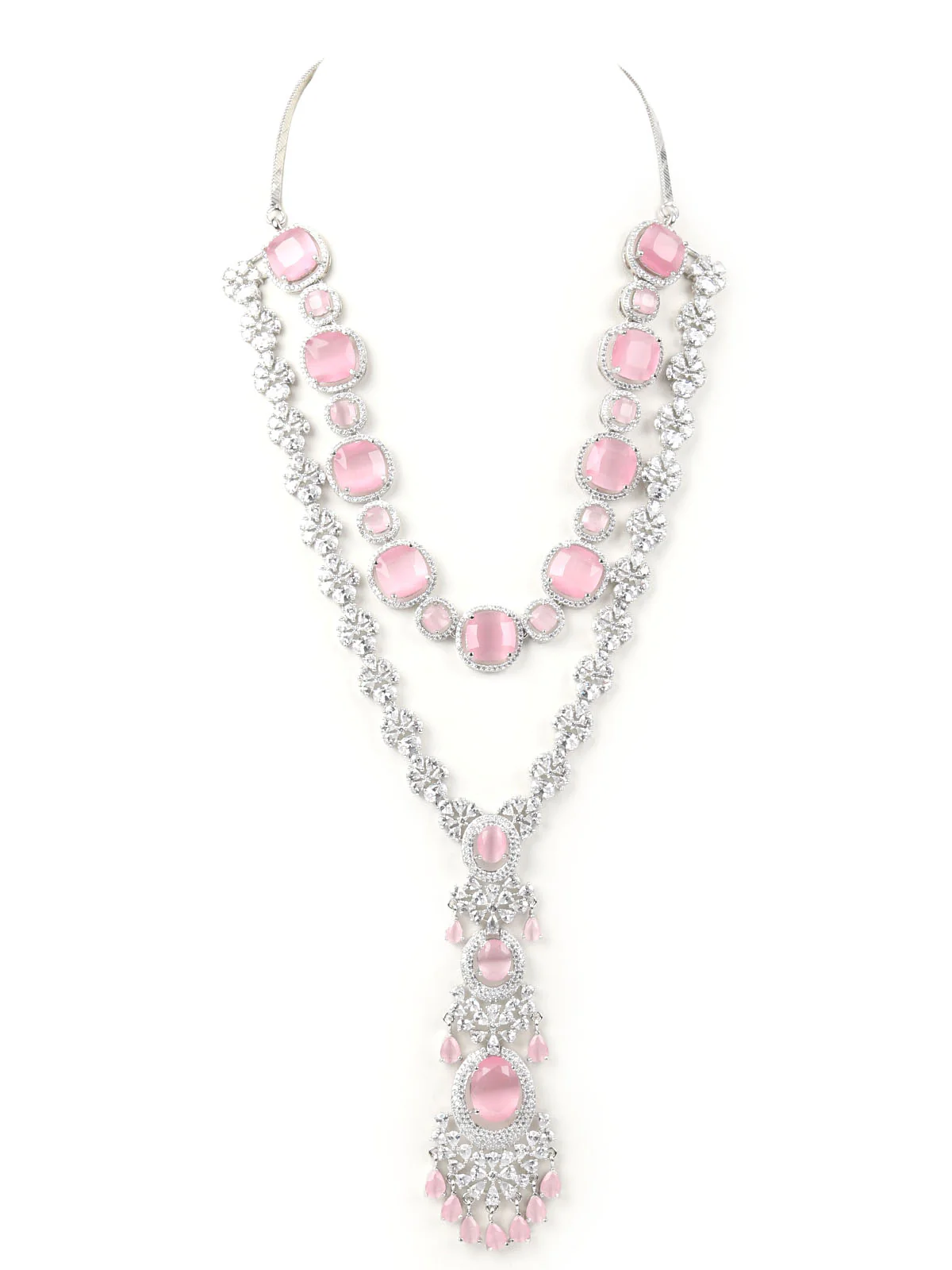Odette Pink Regal Double Layered Choker Neck Piece For Women - Image 4