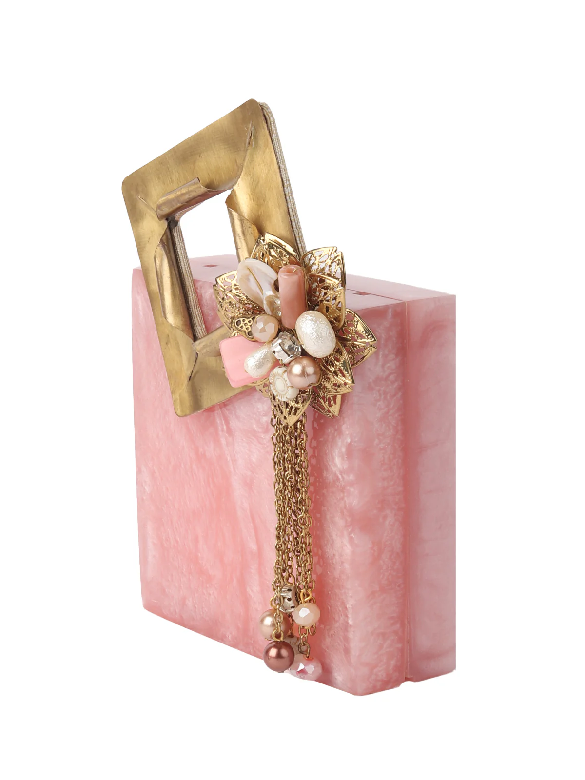Odette Pink Resin Embellished Clutch For Women - Image 6