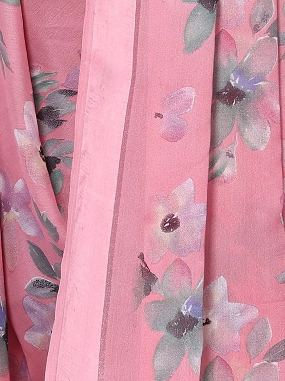Odette Pink Satin Printed Saree With Unstitched Blouse For Women - Image 5