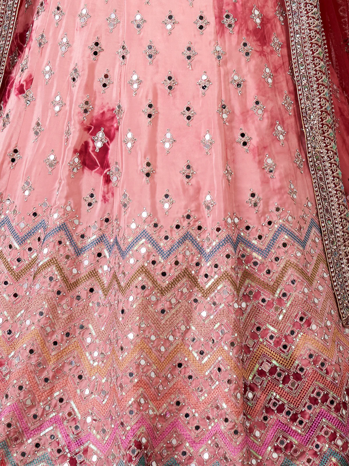 Odette Pink Shibori Crepe Embroidered Semi Stitched Lehenga With Unstitched Blouse for Women - Image 5