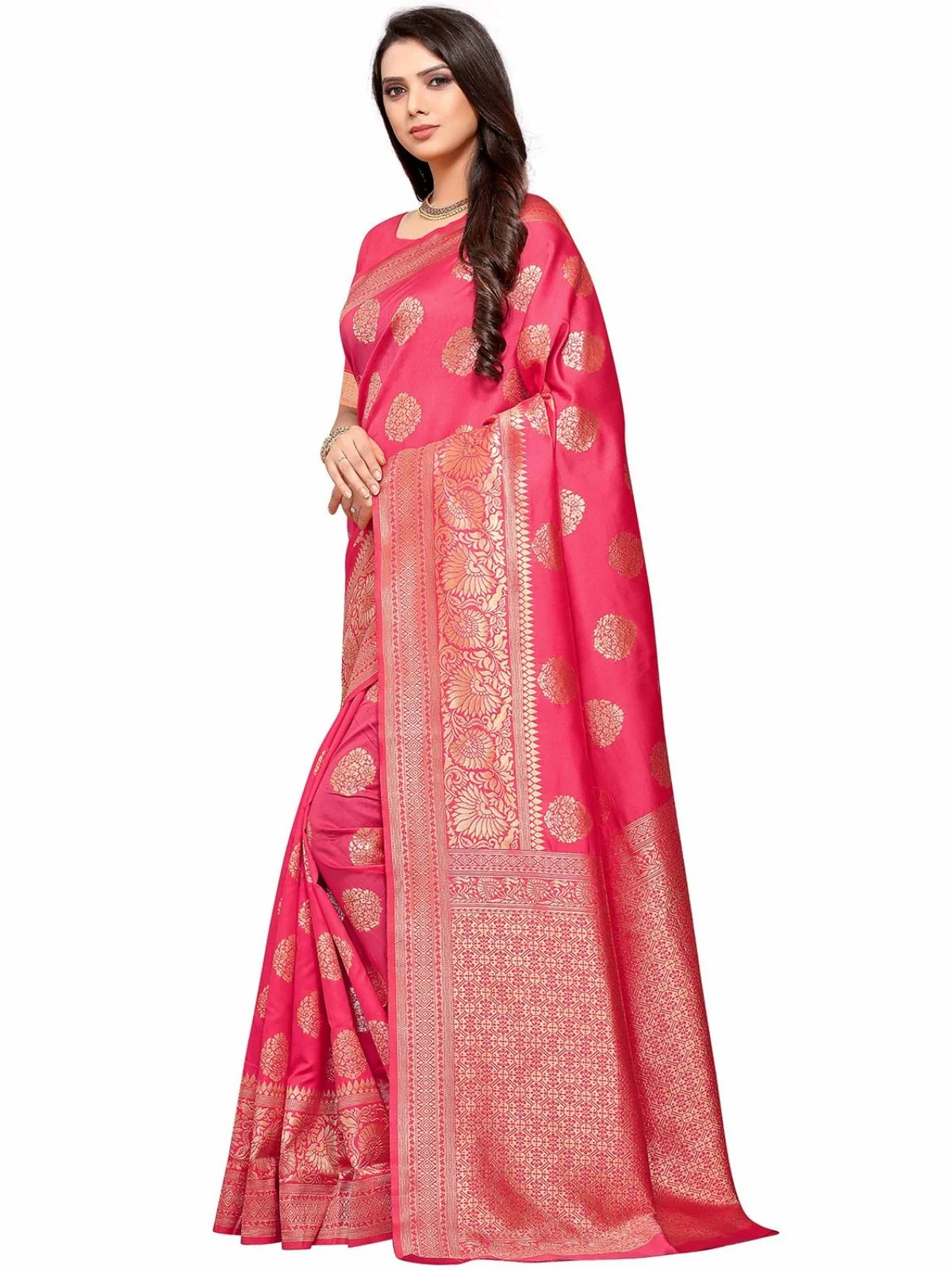Odette Pink Silk Blend Embellished Saree For Women - Image 3