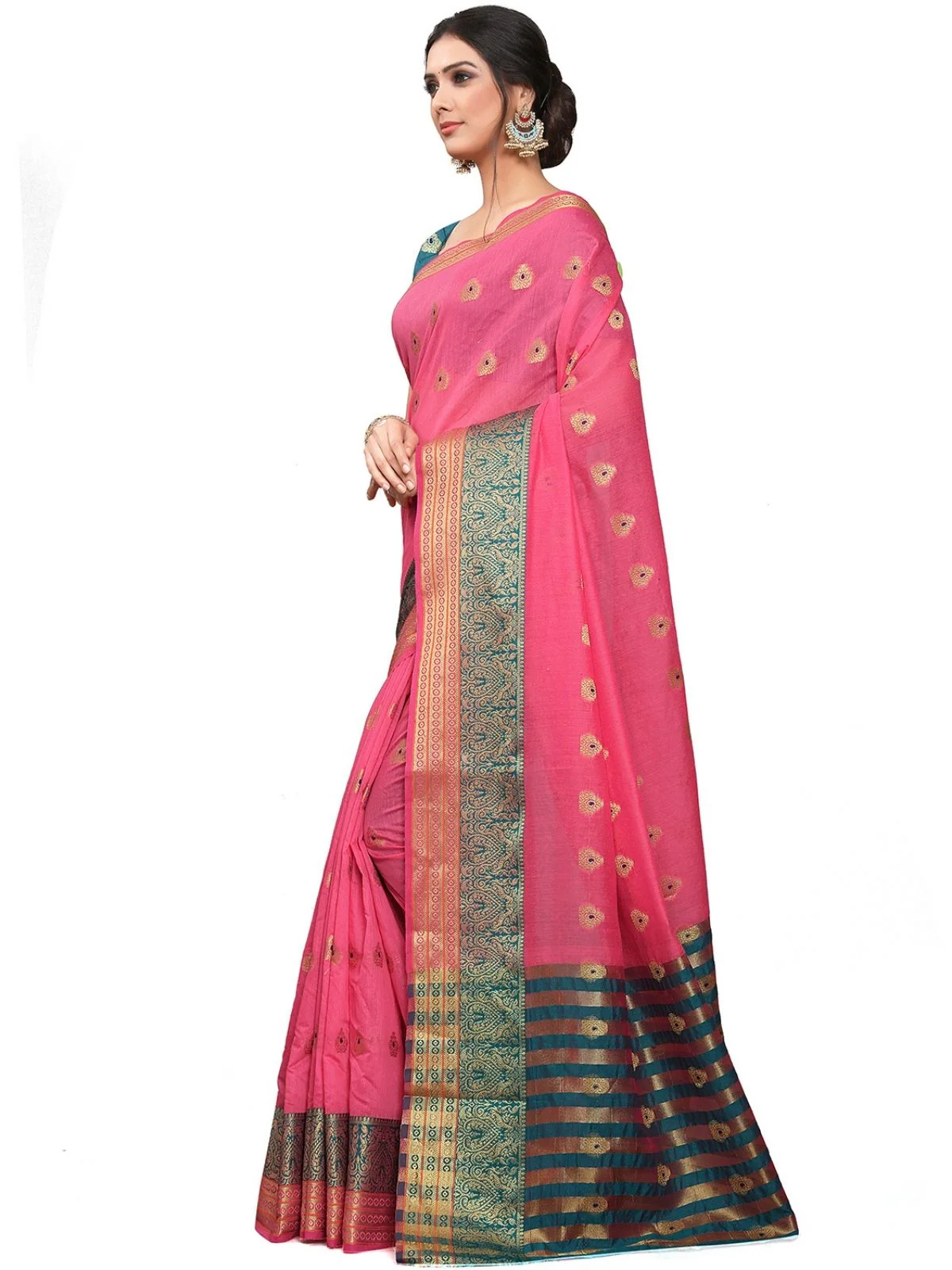 Odette Pink Silk Blend Embellished Saree For Women - Image 2