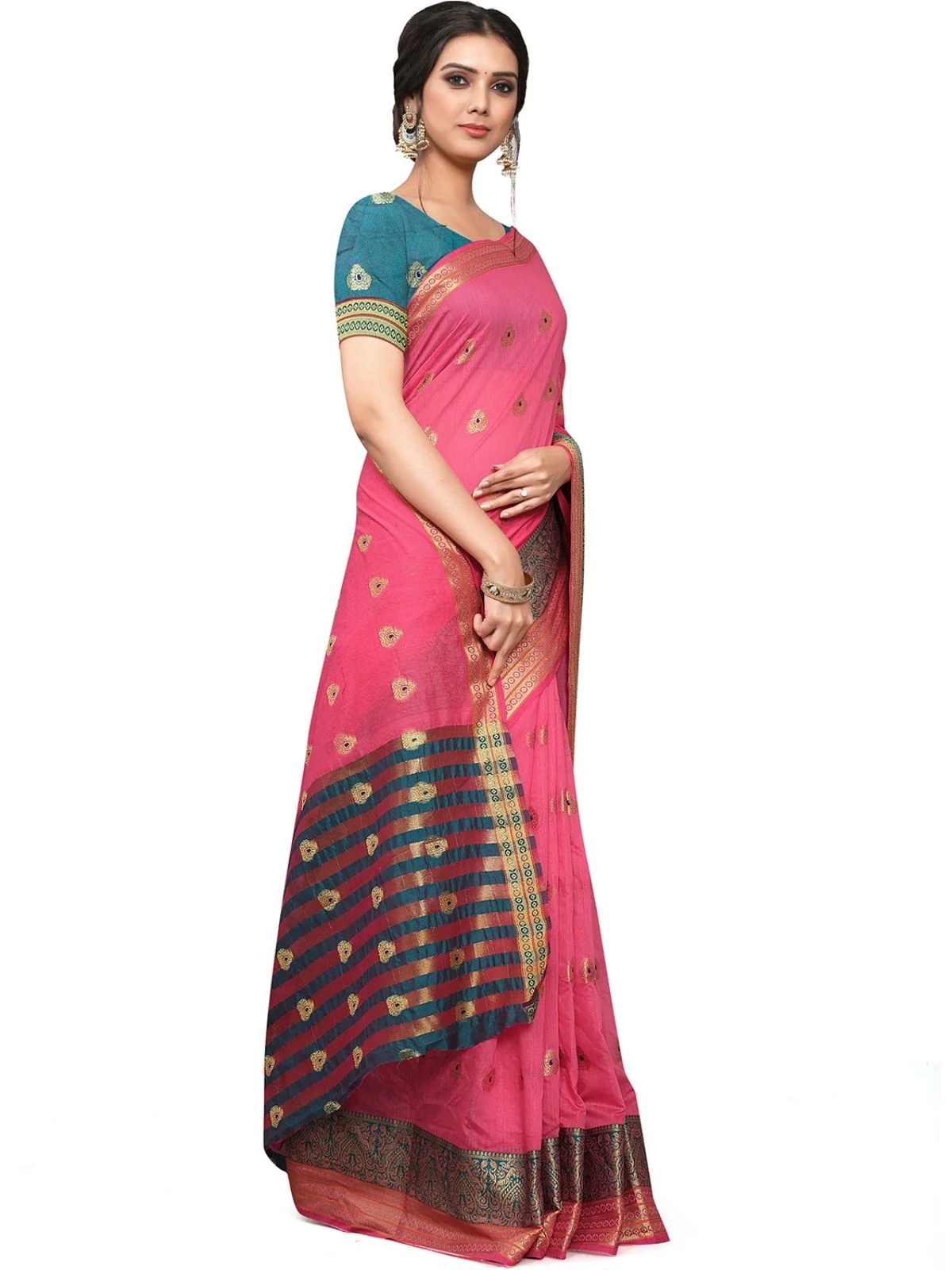 Odette Pink Silk Blend Embellished Saree For Women - Image 3