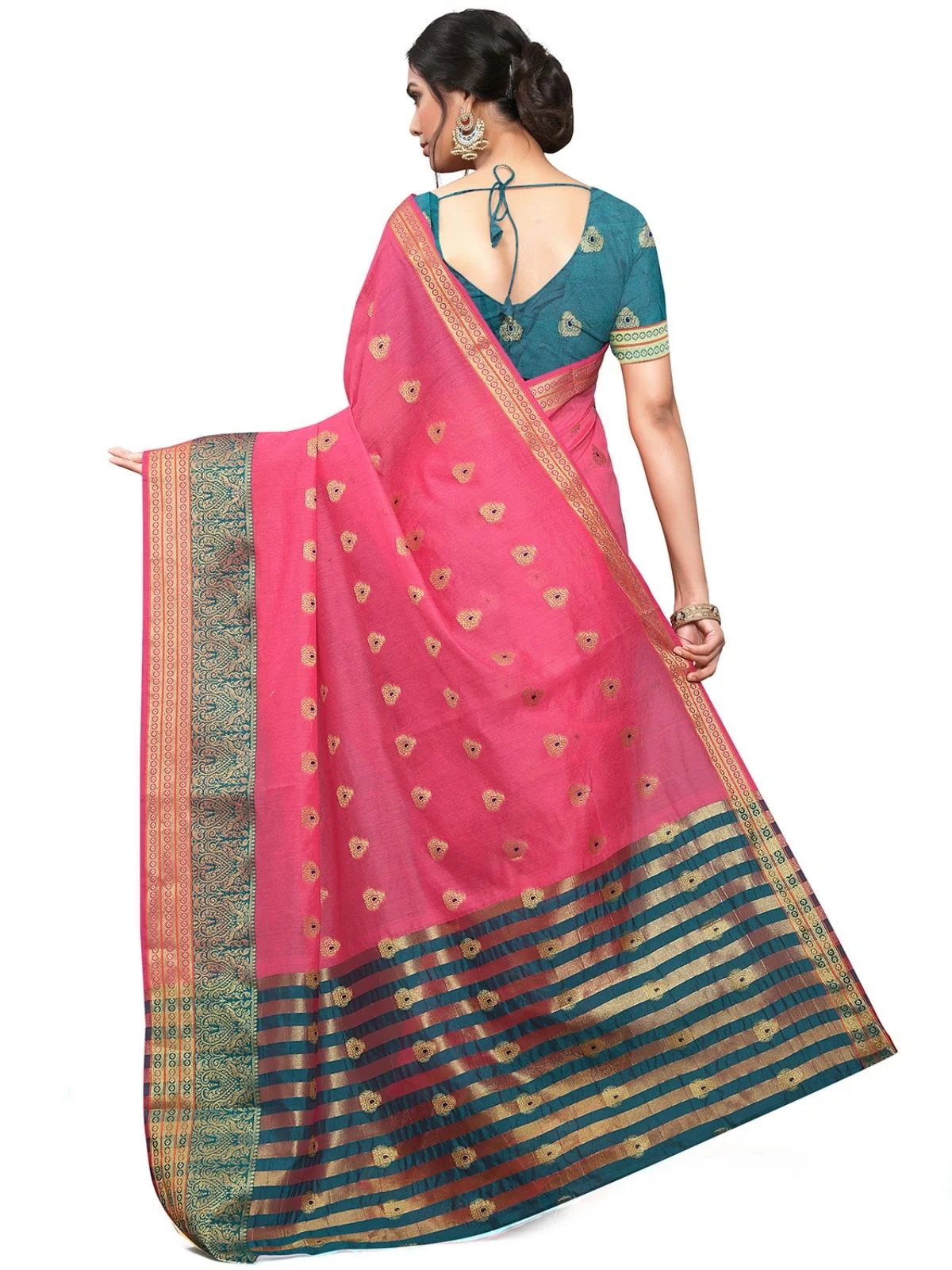 Odette Pink Silk Blend Embellished Saree For Women - Image 4