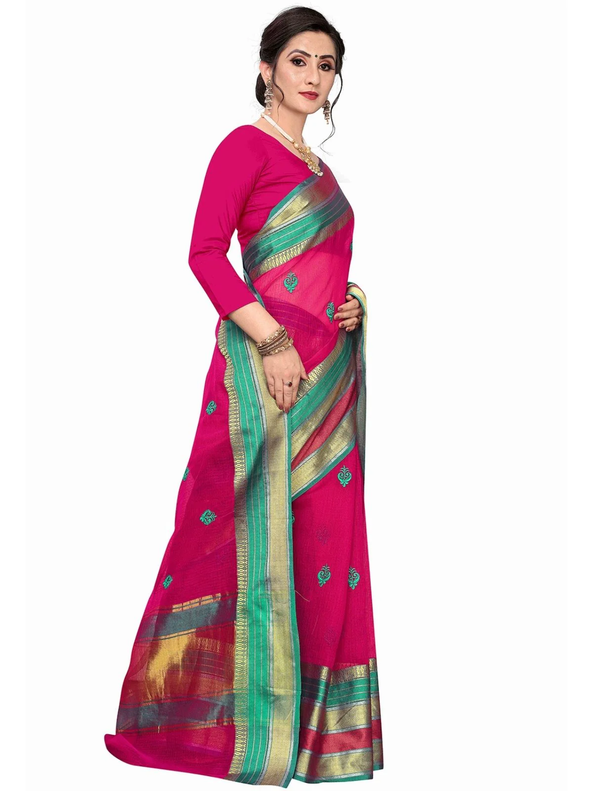 Odette Pink Silk Blend Embellished Saree For Women - Image 2