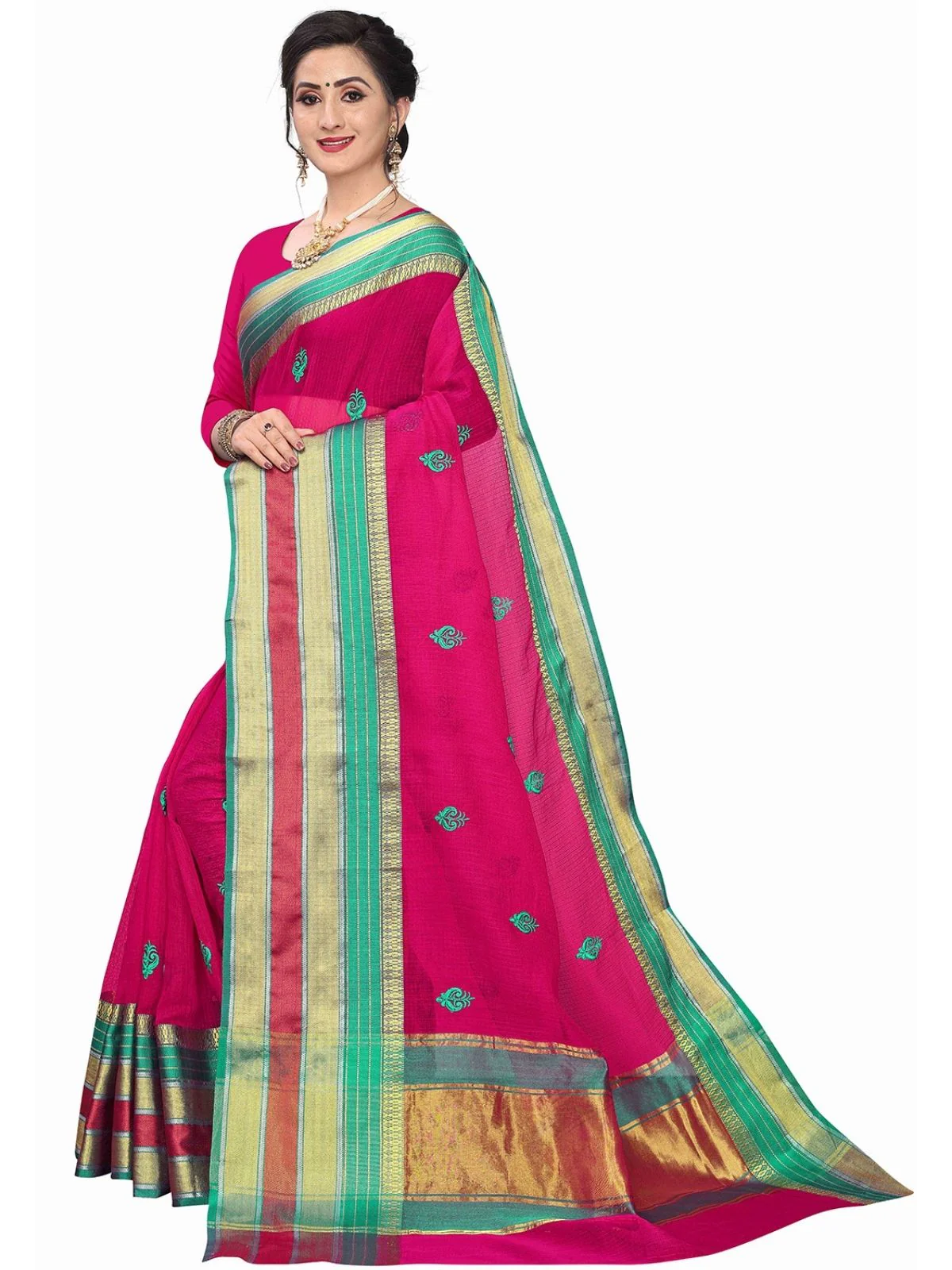 Odette Pink Silk Blend Embellished Saree For Women - Image 3