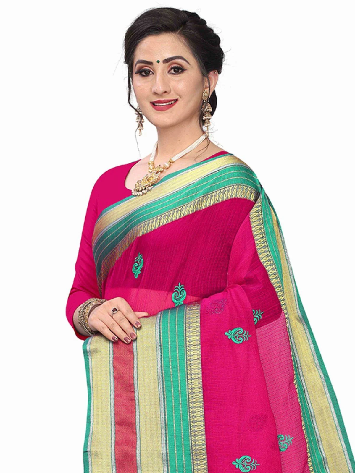 Odette Pink Silk Blend Embellished Saree For Women - Image 5