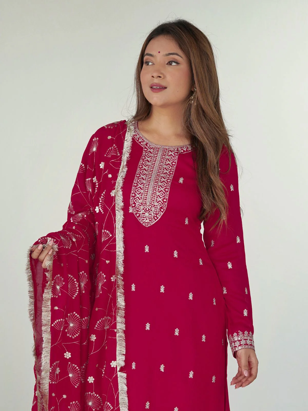 Odette Pink Silk Blend Embroidered Kurta Set For Women - Image 4