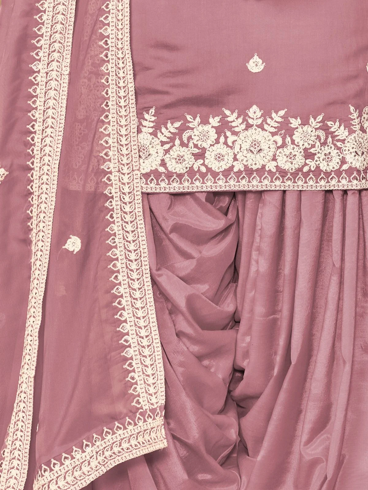 Odette Pink Silk Blend Embroidered Semi-Stiched Kurta Set For Women - Image 4