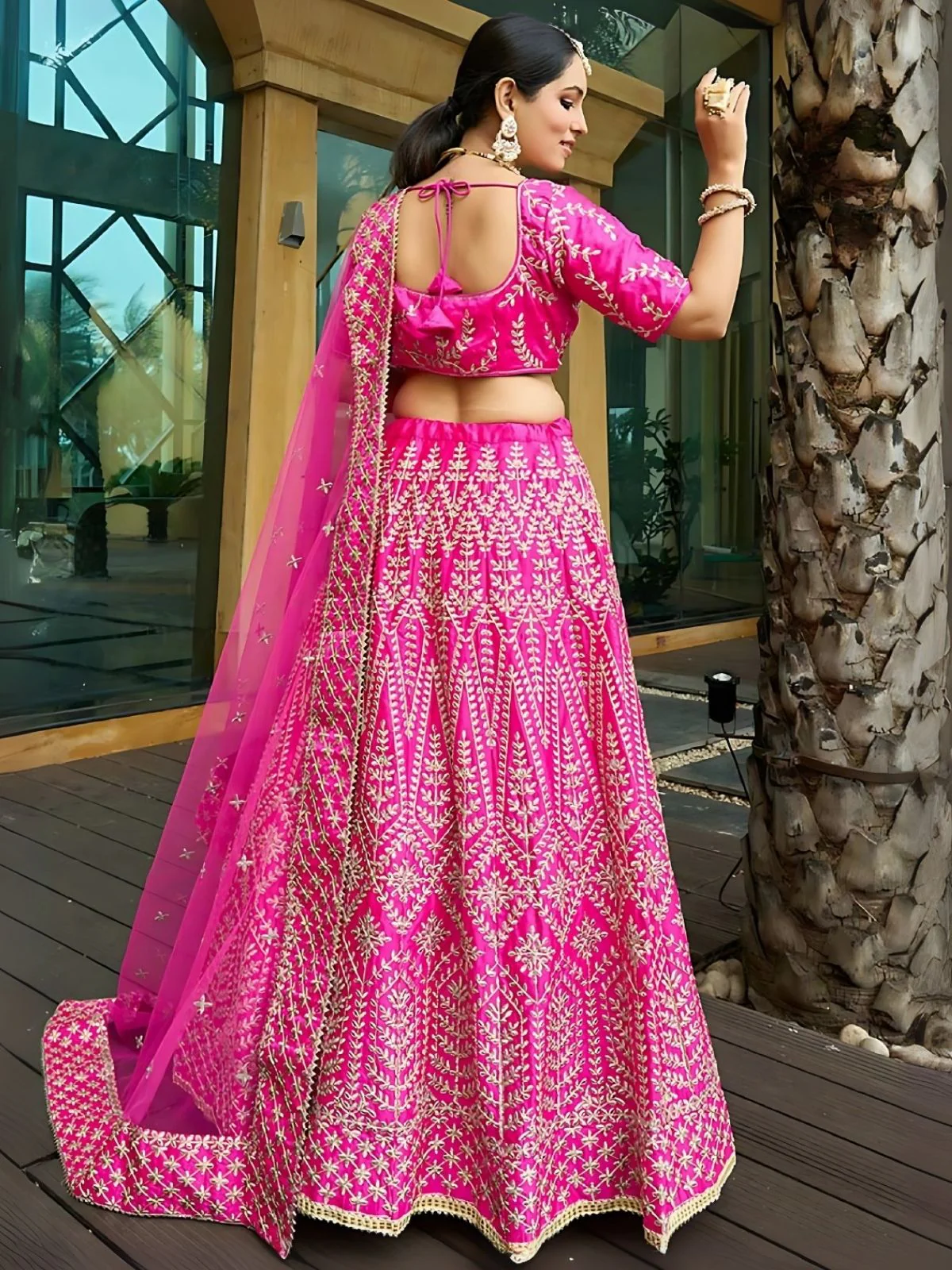Odette Pink Silk Blend Embroidered Semi-Stitched Lehenga For Women - Image 2