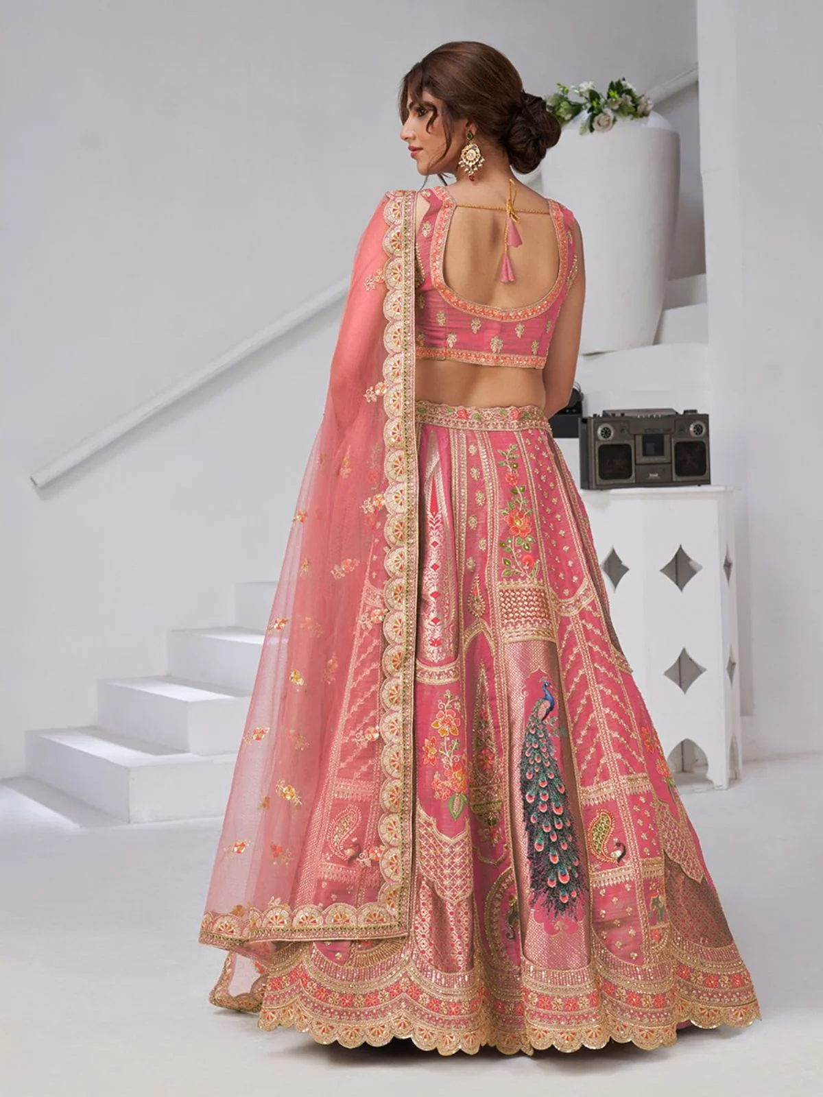 Odette Pink Silk Blend Embroidered Semi-Stitched Lehenga For Women - Image 2