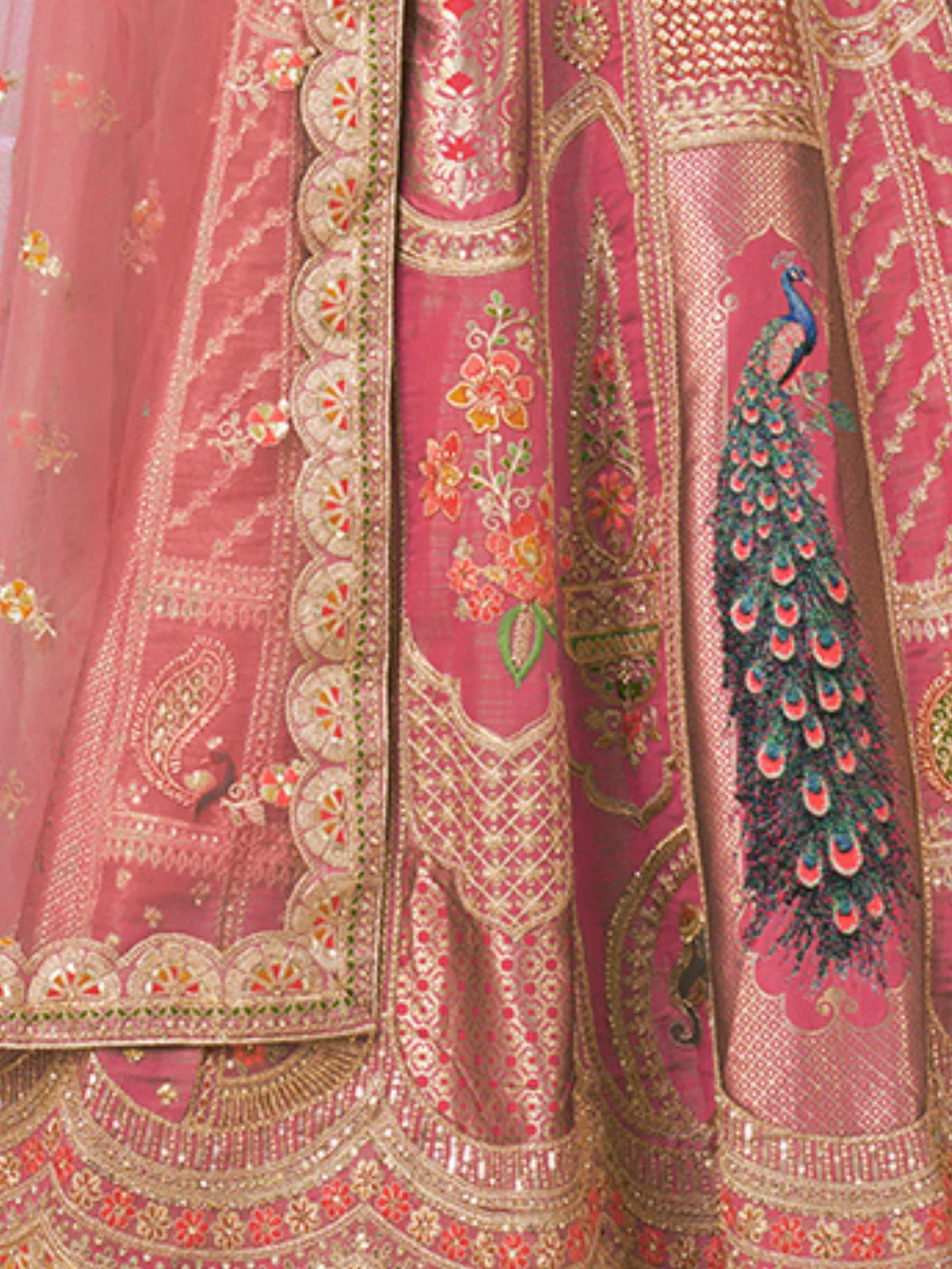Odette Pink Silk Blend Embroidered Semi-Stitched Lehenga For Women - Image 4