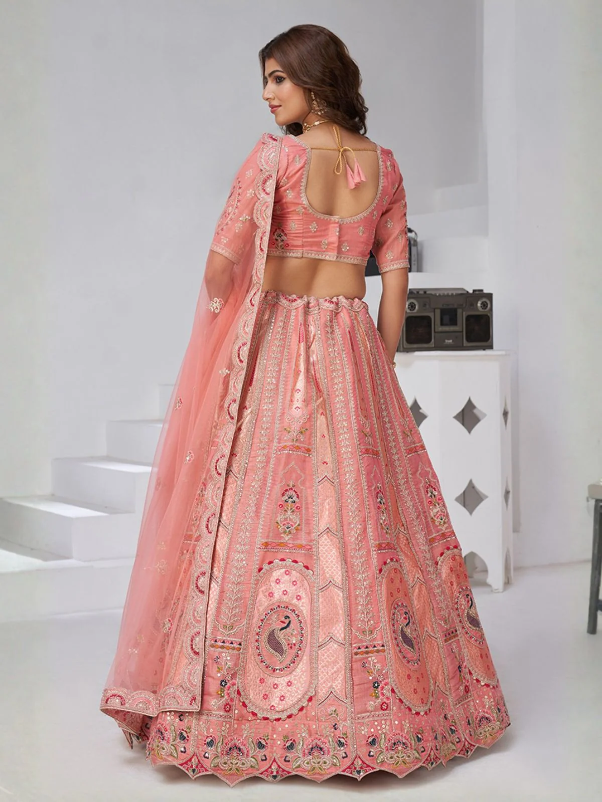 Odette Pink Silk Blend Embroidered Semi-Stitched Lehenga For Women - Image 2