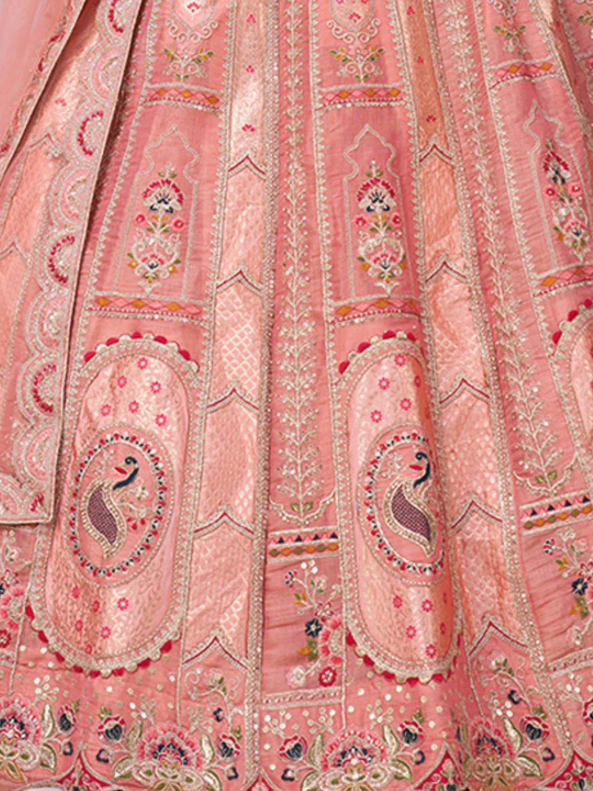 Odette Pink Silk Blend Embroidered Semi-Stitched Lehenga For Women - Image 4