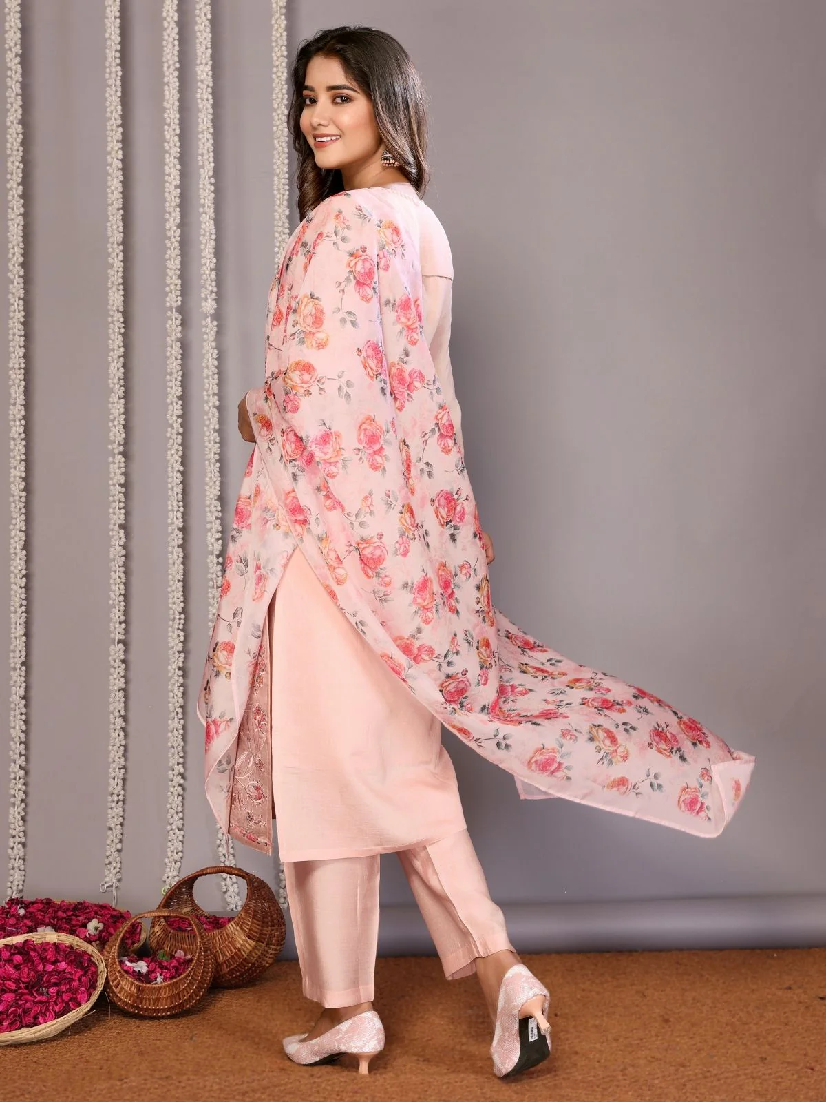 Odette Pink Silk Blend Embroidered Stiched Kurta Set For Women - Image 3