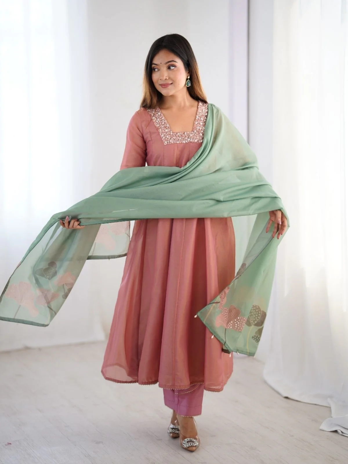 Odette Pink Silk Blend Embroidered Stitched Kurta Set For Women - Image 2