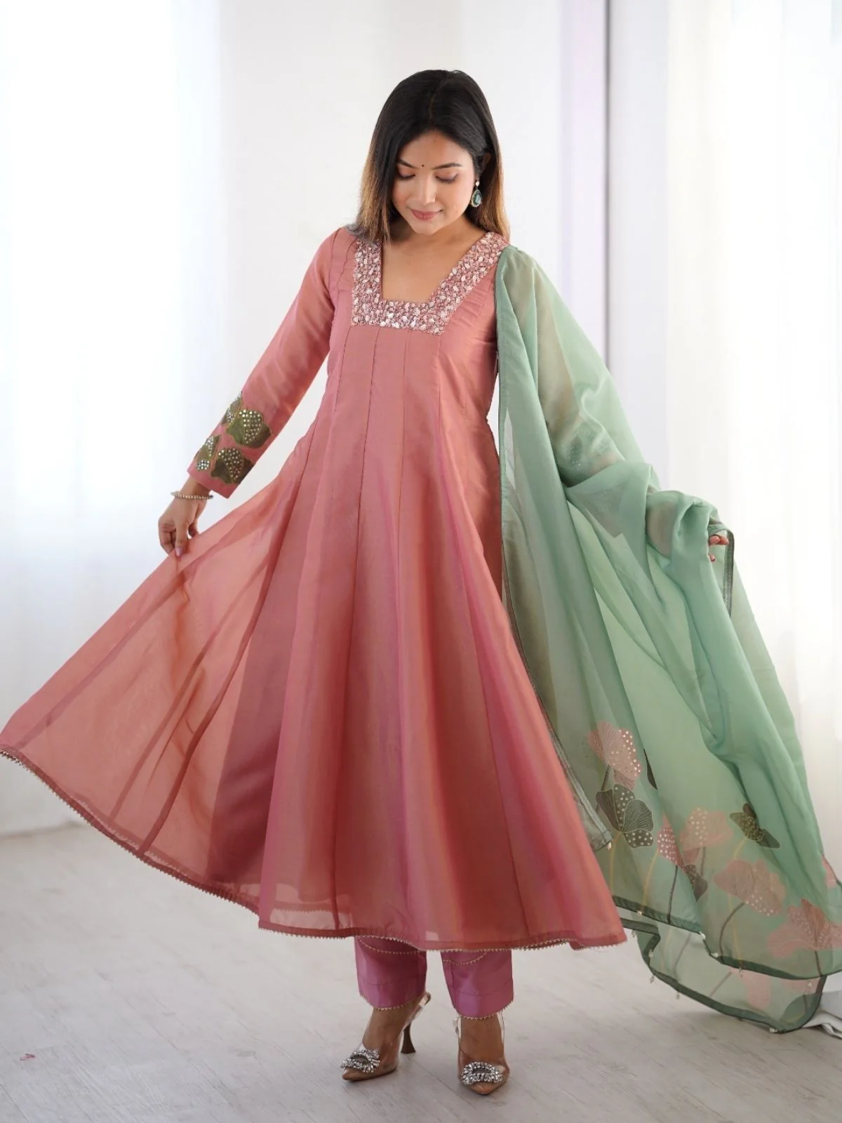 Odette Pink Silk Blend Embroidered Stitched Kurta Set For Women - Image 3