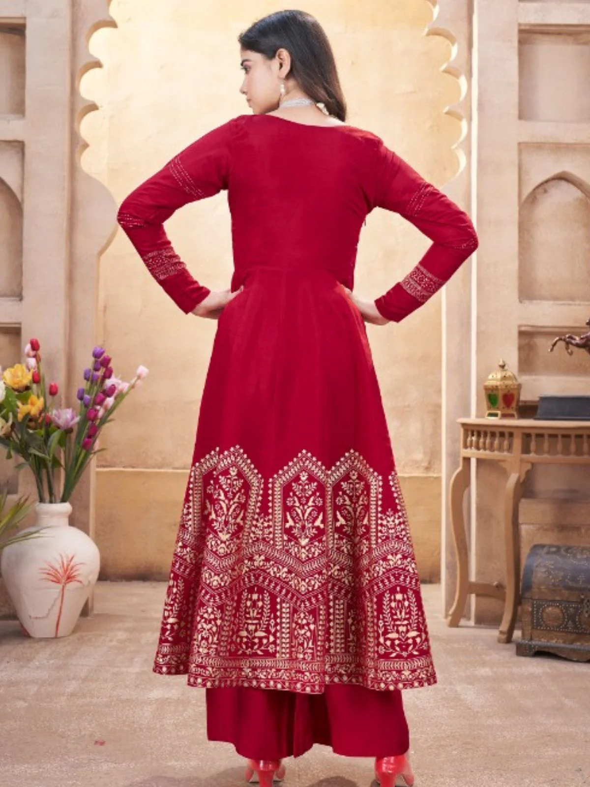 Odette Pink Silk Blend Embroidered Stitched Kurta Set For Women - Image 4