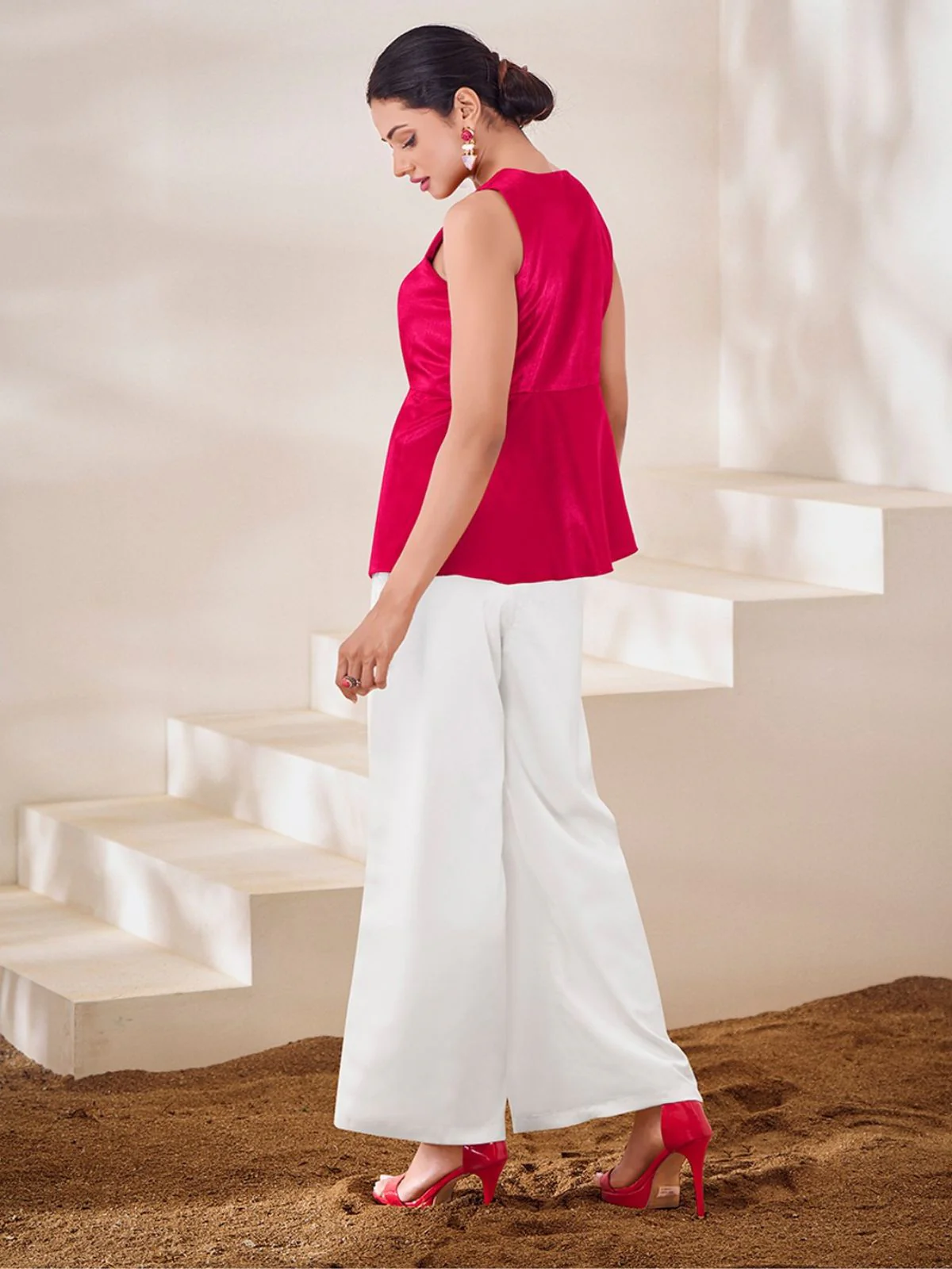 Odette Pink Silk Blend Embroidered Top For Women - Image 3