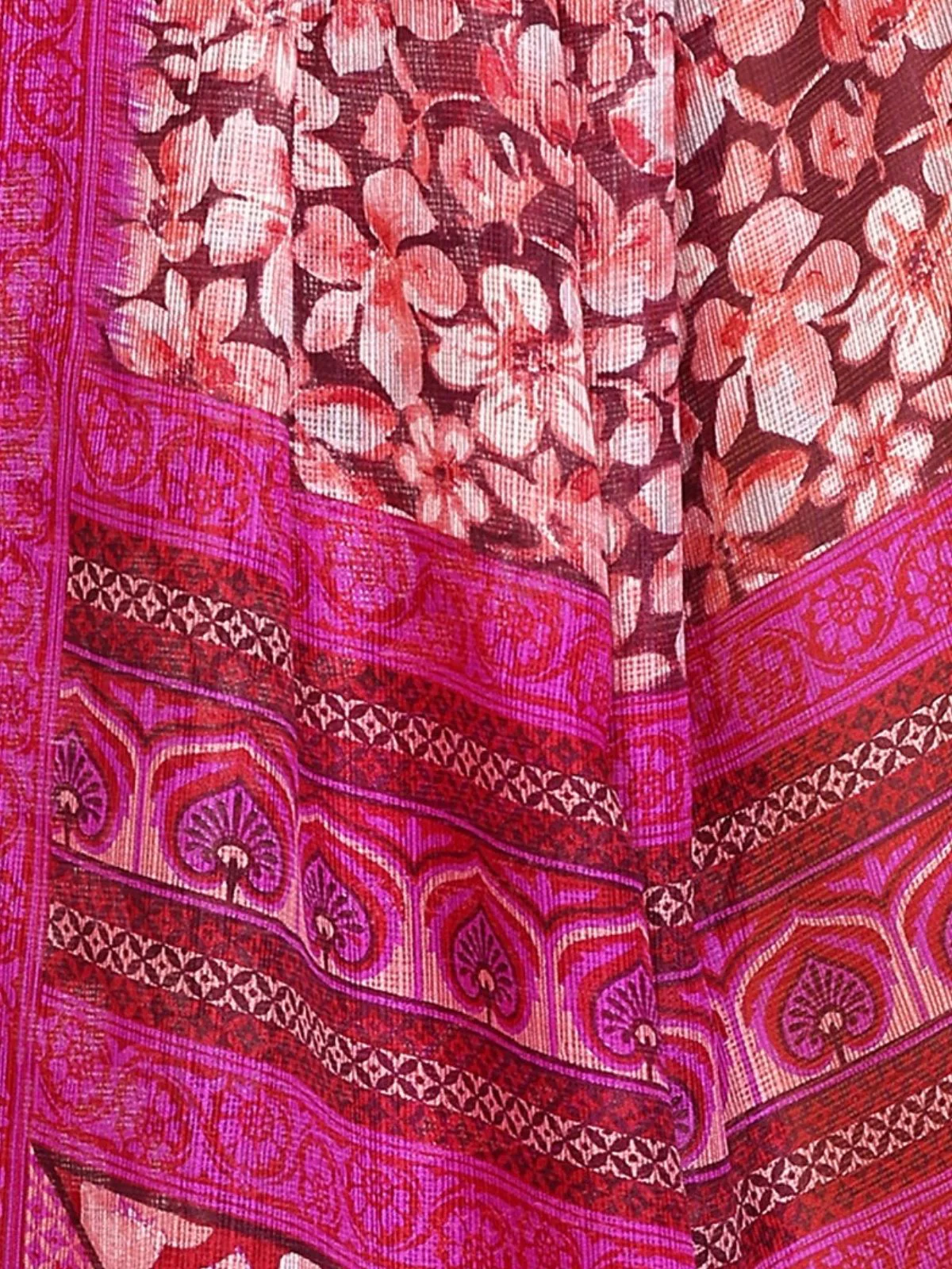 Odette Pink Silk Blend Printed Saree For Women - Image 5
