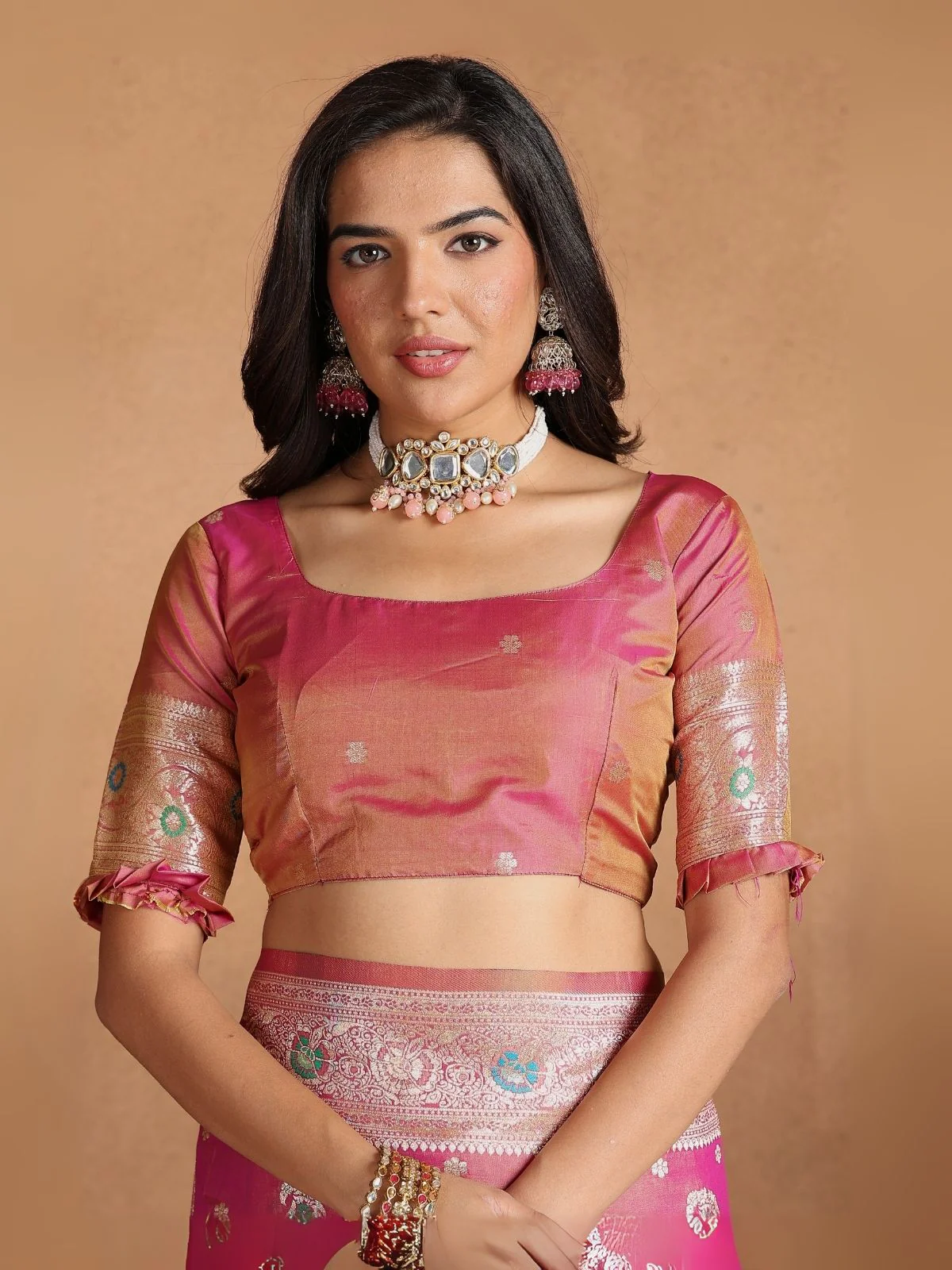 Odette Pink Silk Blend Woven Elegant Saree For Women - Image 3