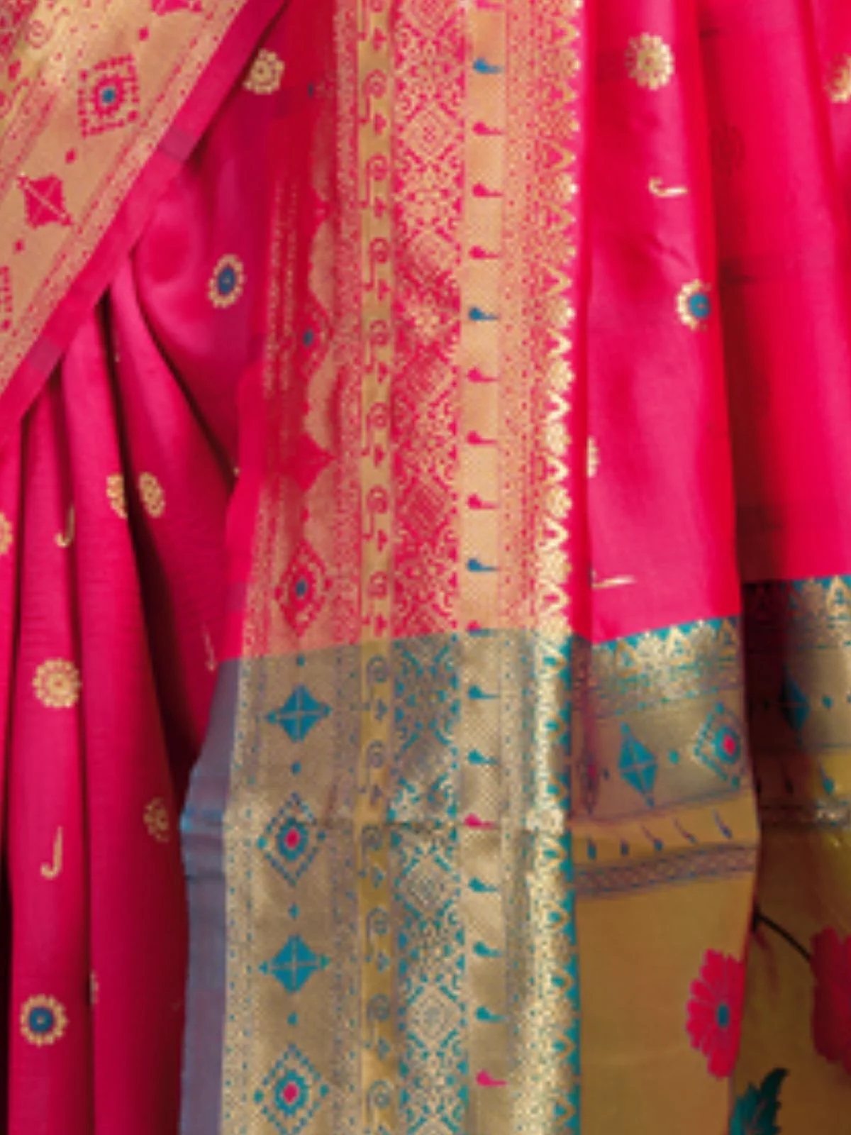 Odette Pink Silk Blend Woven Pithani Saree For Women - Image 6