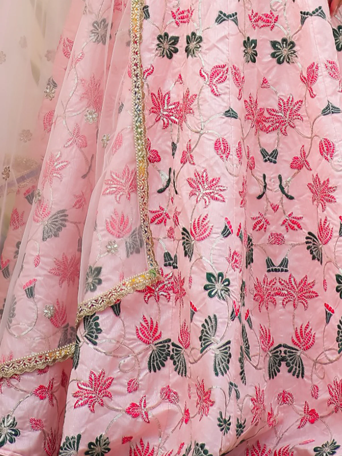 Odette Pink Silk Embroidered Semi Stitched Lehenga With Unstitched Blouse For Women - Image 8